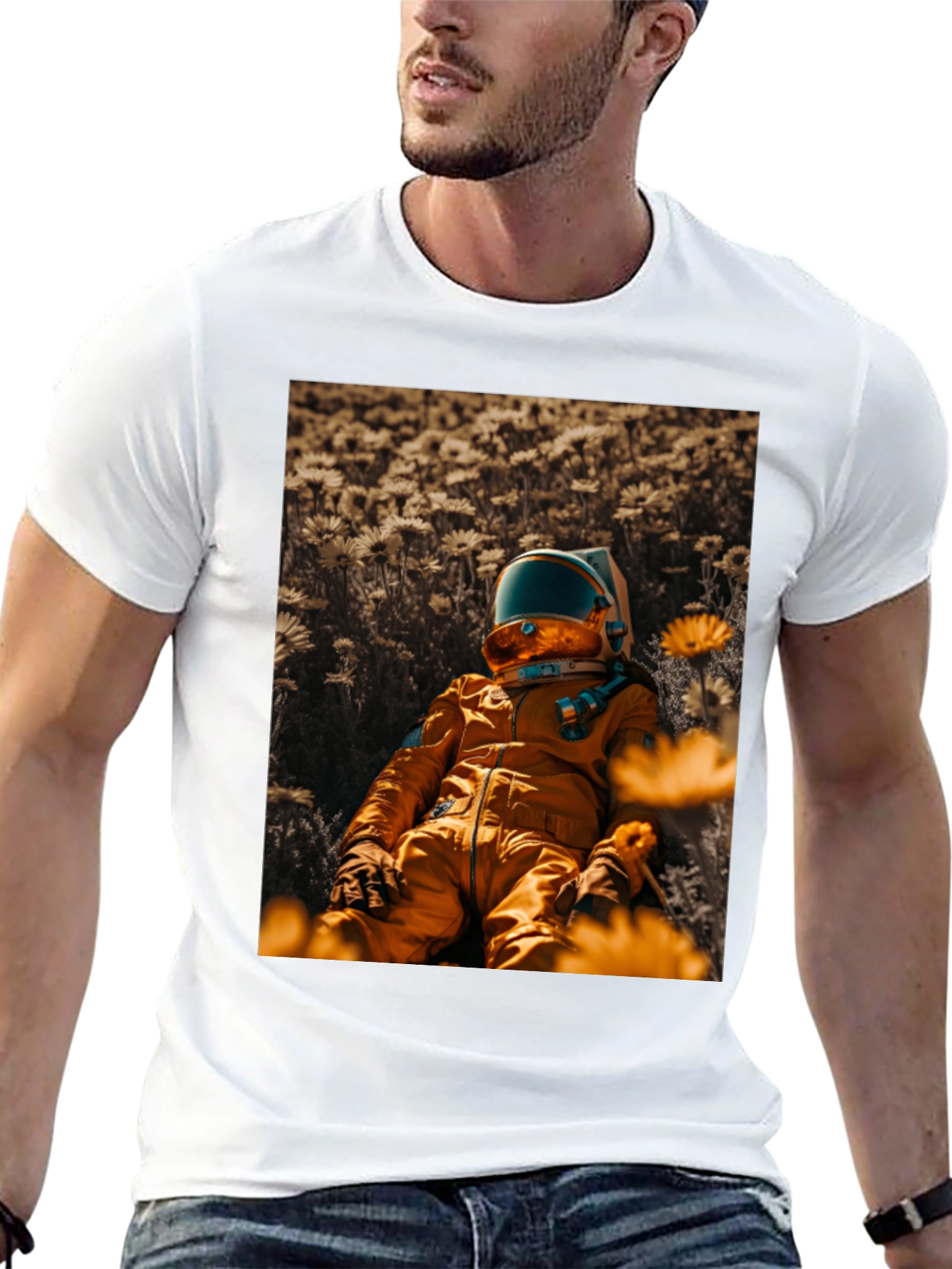 Astronaut in Flowers T-Shirt - Unique Graphic Tee