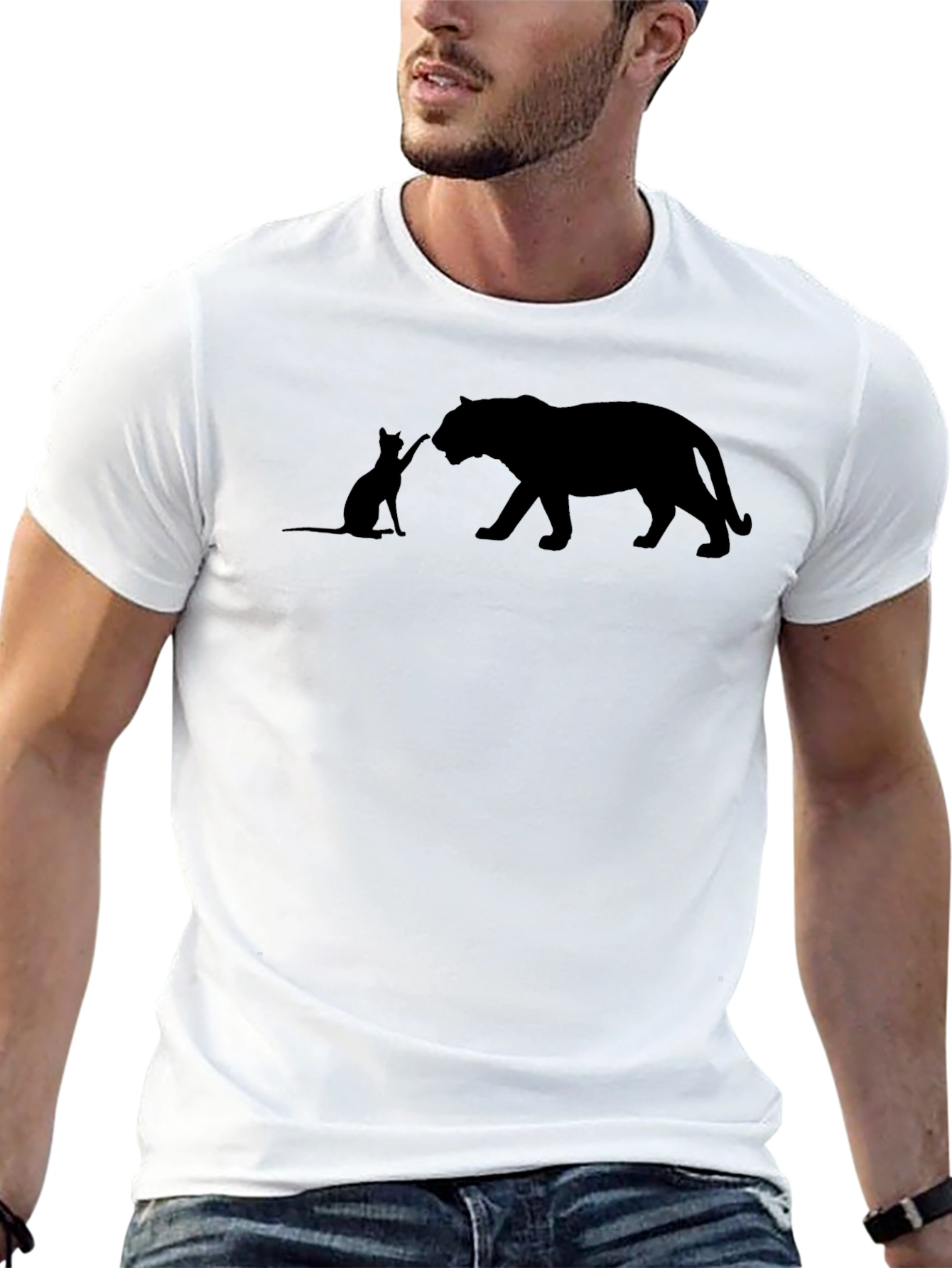 Cat and Tiger Graphic Tee - Black Cotton Shirt