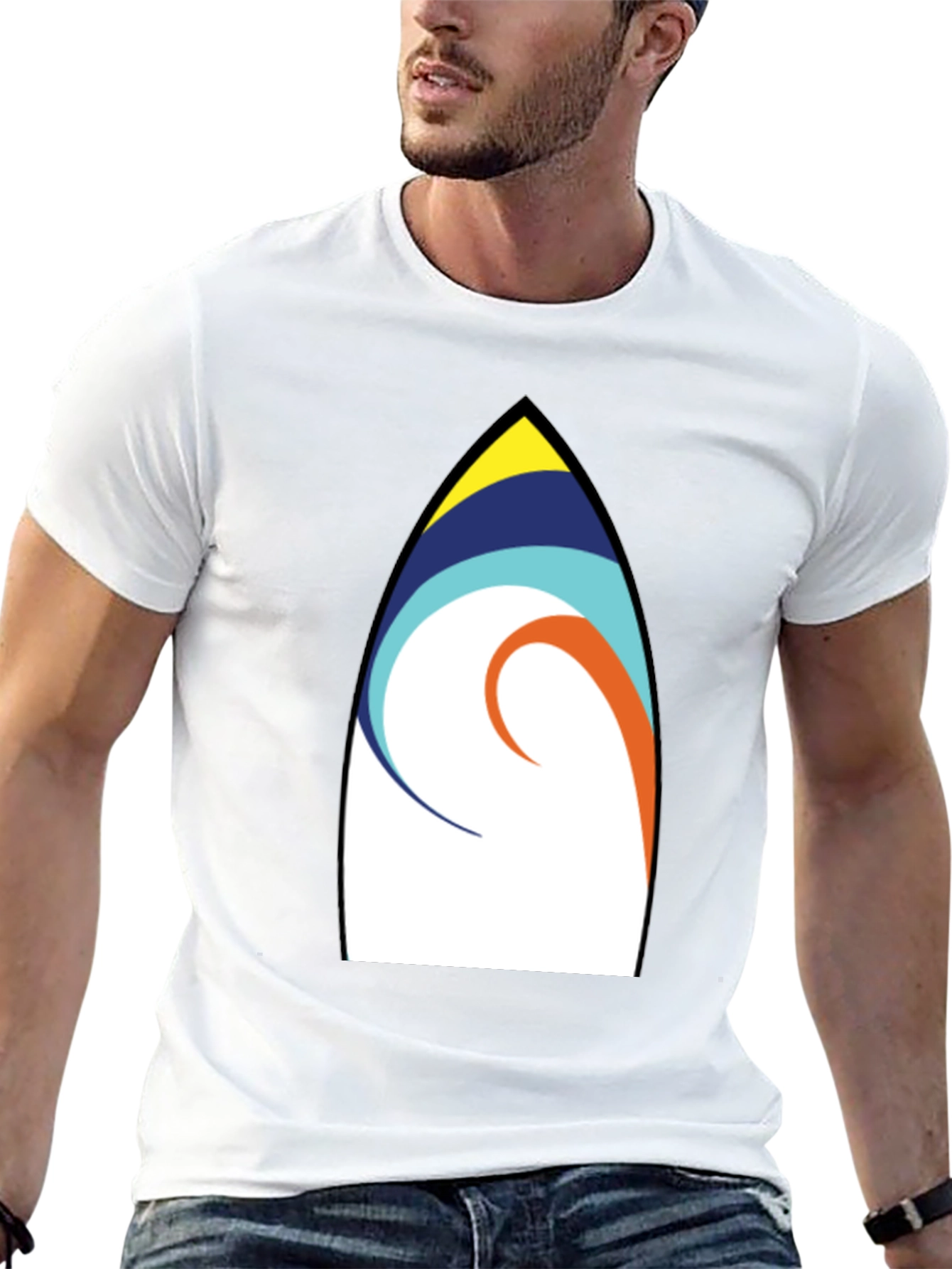 Surfboard Art Graphic Tee - Casual Black T-Shirt