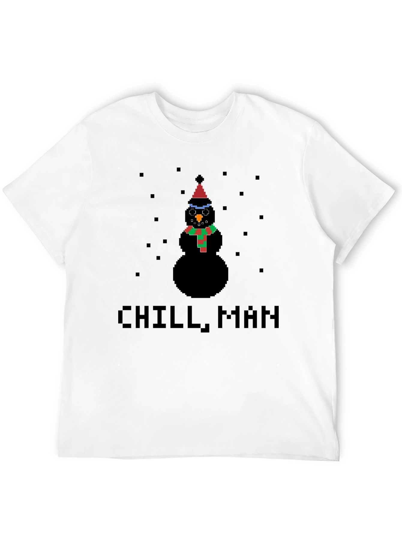 Pixel Snowman Chill Man Black T-Shirt