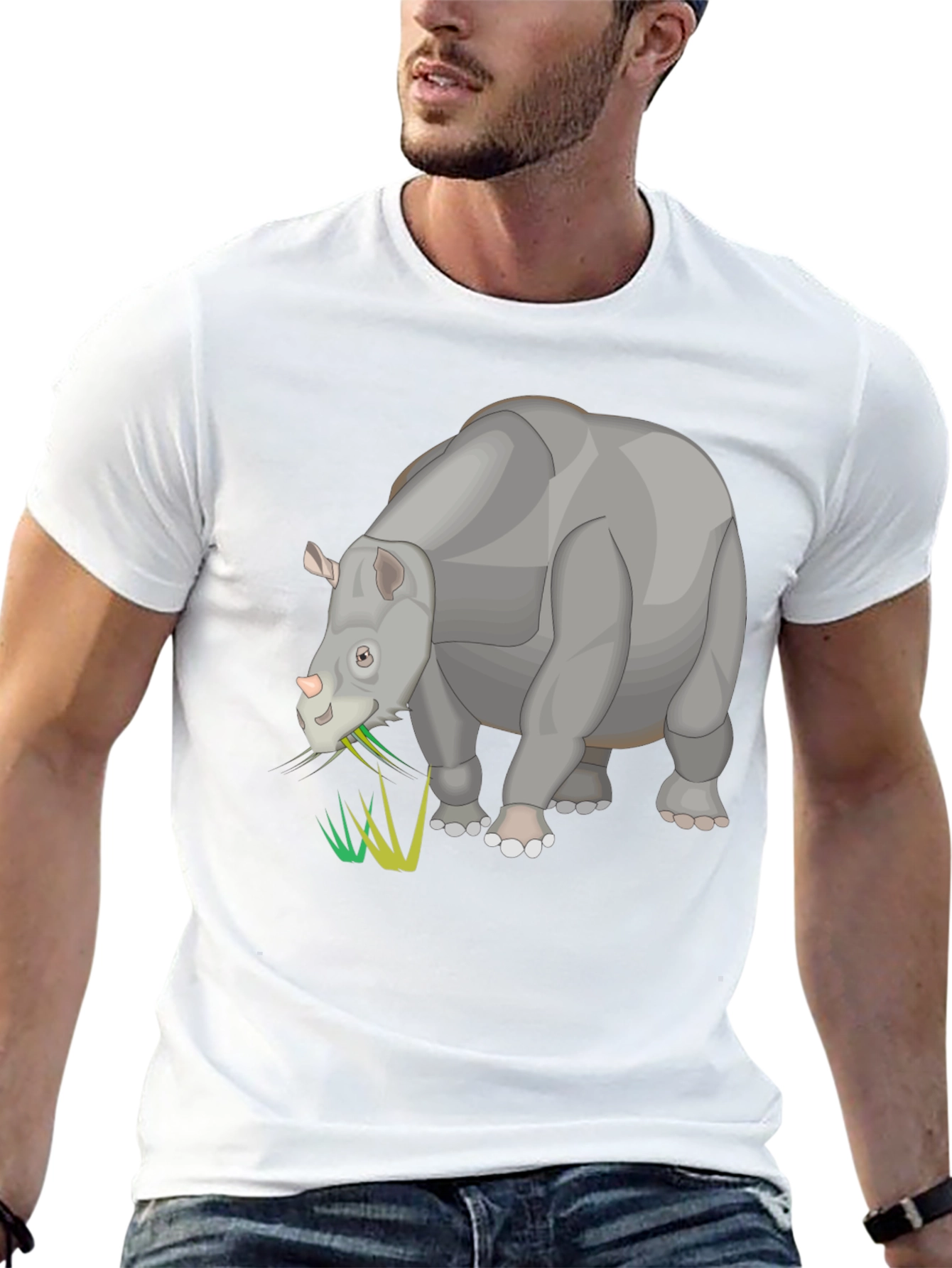 Cartoon Rhino Black T-Shirt - Unique Animal Graphic Tee
