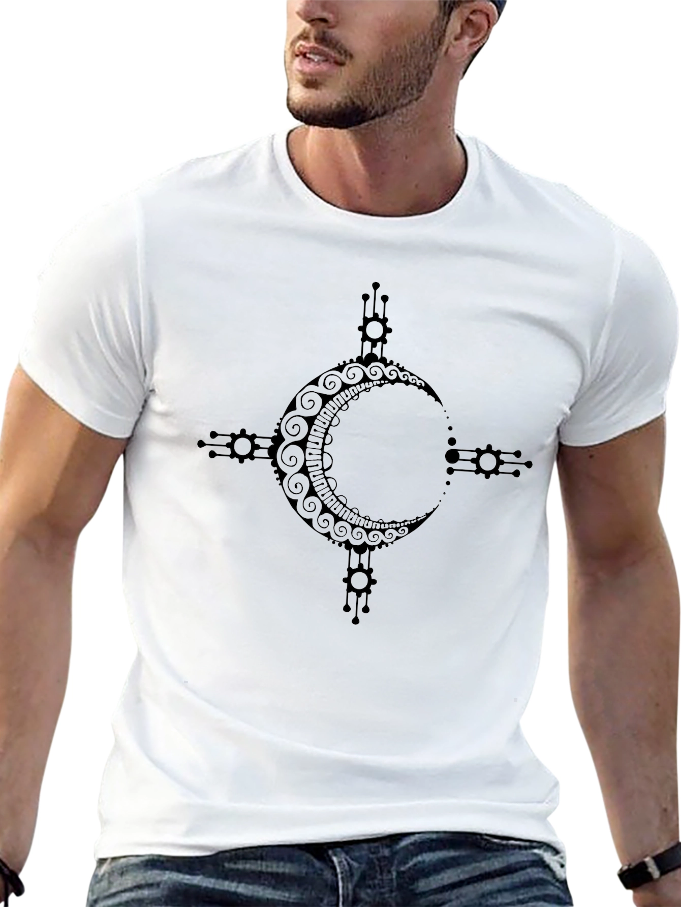 Tribal Moon Design Black T-Shirt