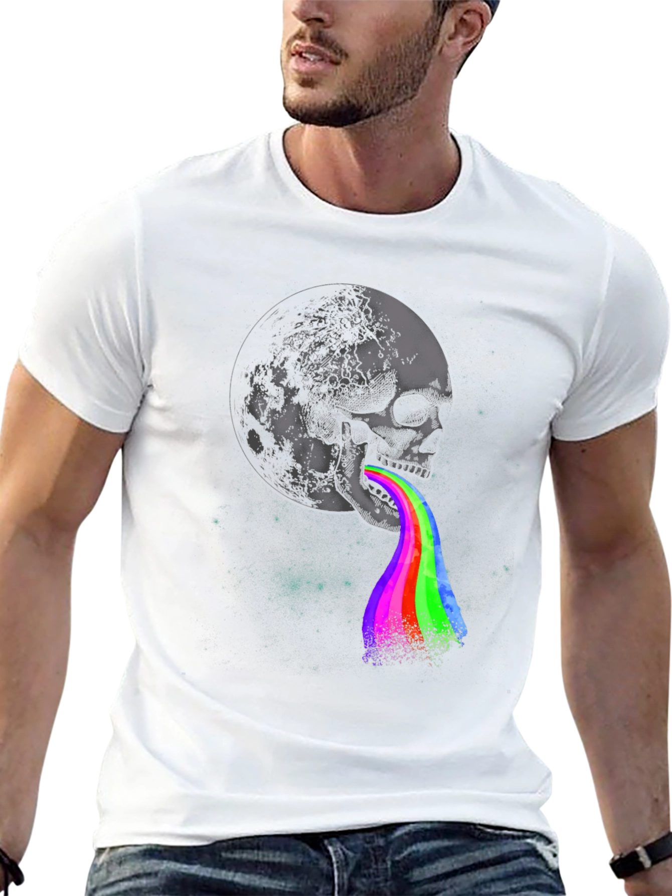 Skull Moon Rainbow Graphic Tee - Dark Style