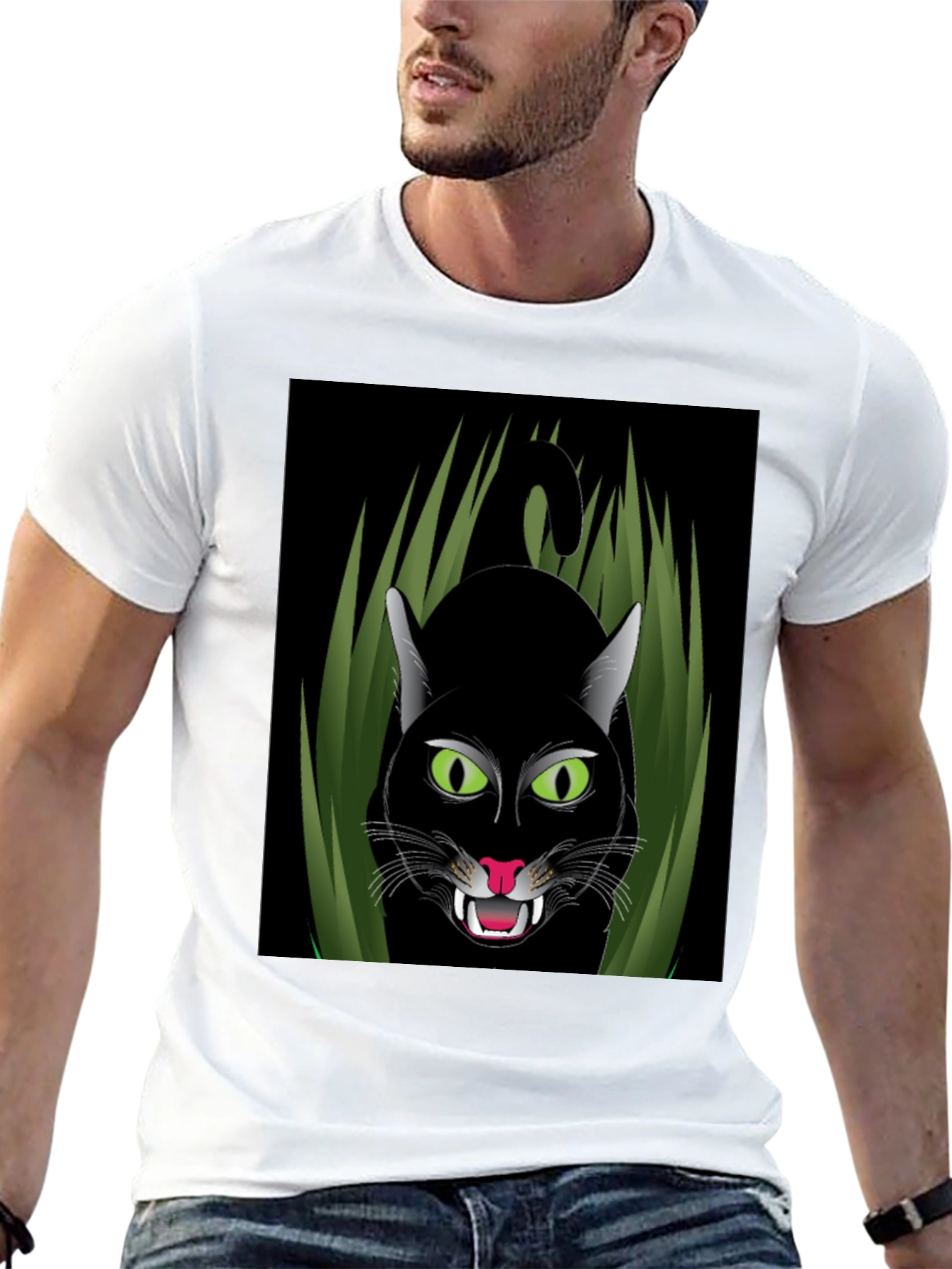 Black Cat Graphic T-Shirt - Fierce Feline Design