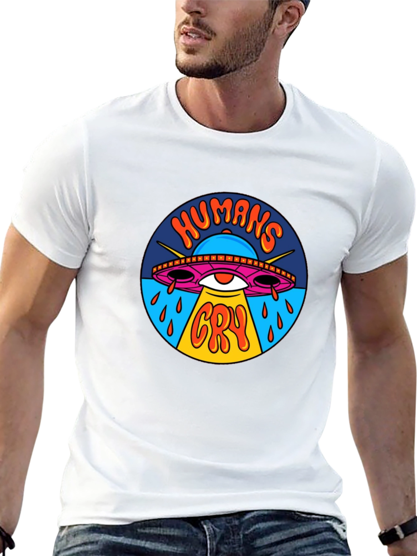Humans Cry UFO Graphic Tee - Black