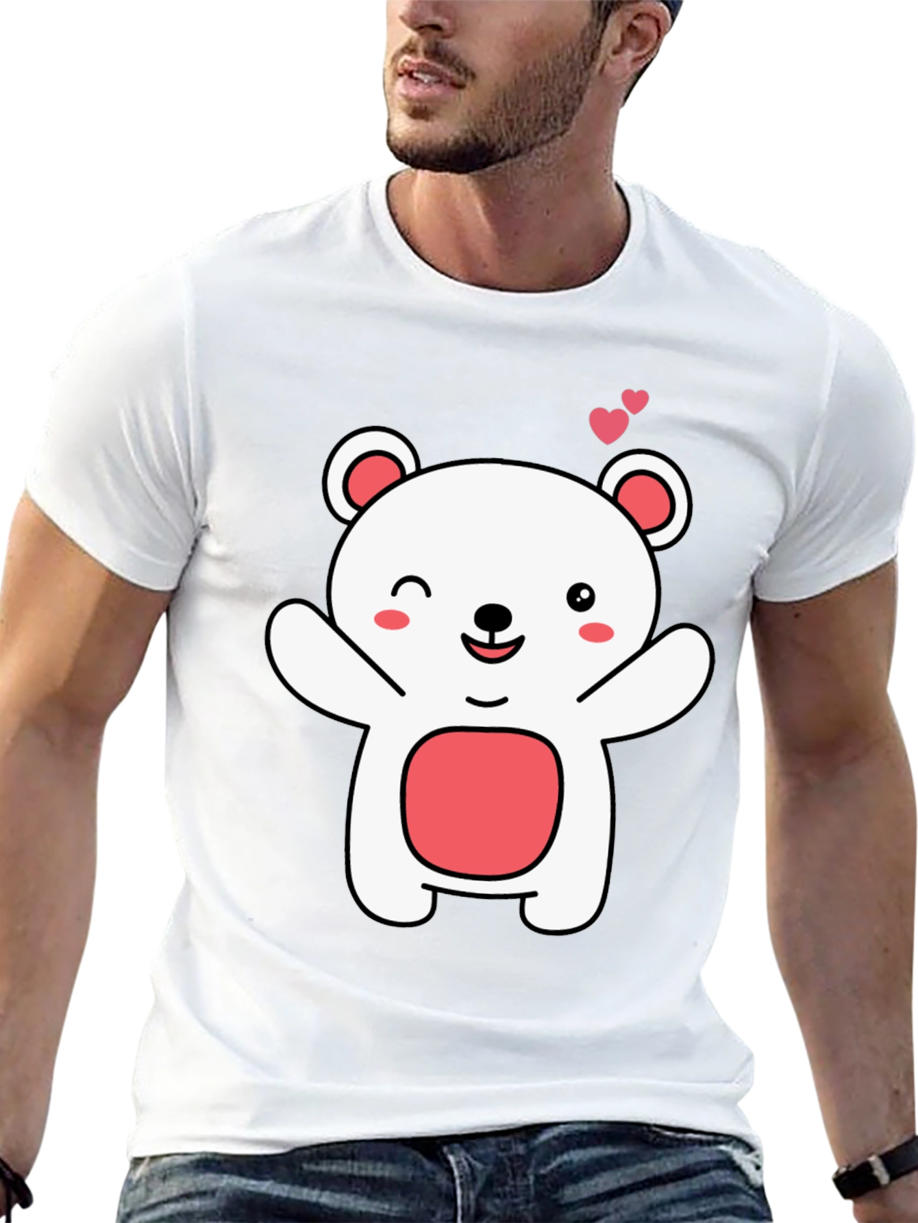 Cute Bear Graphic Tee - Black Cotton Comfort