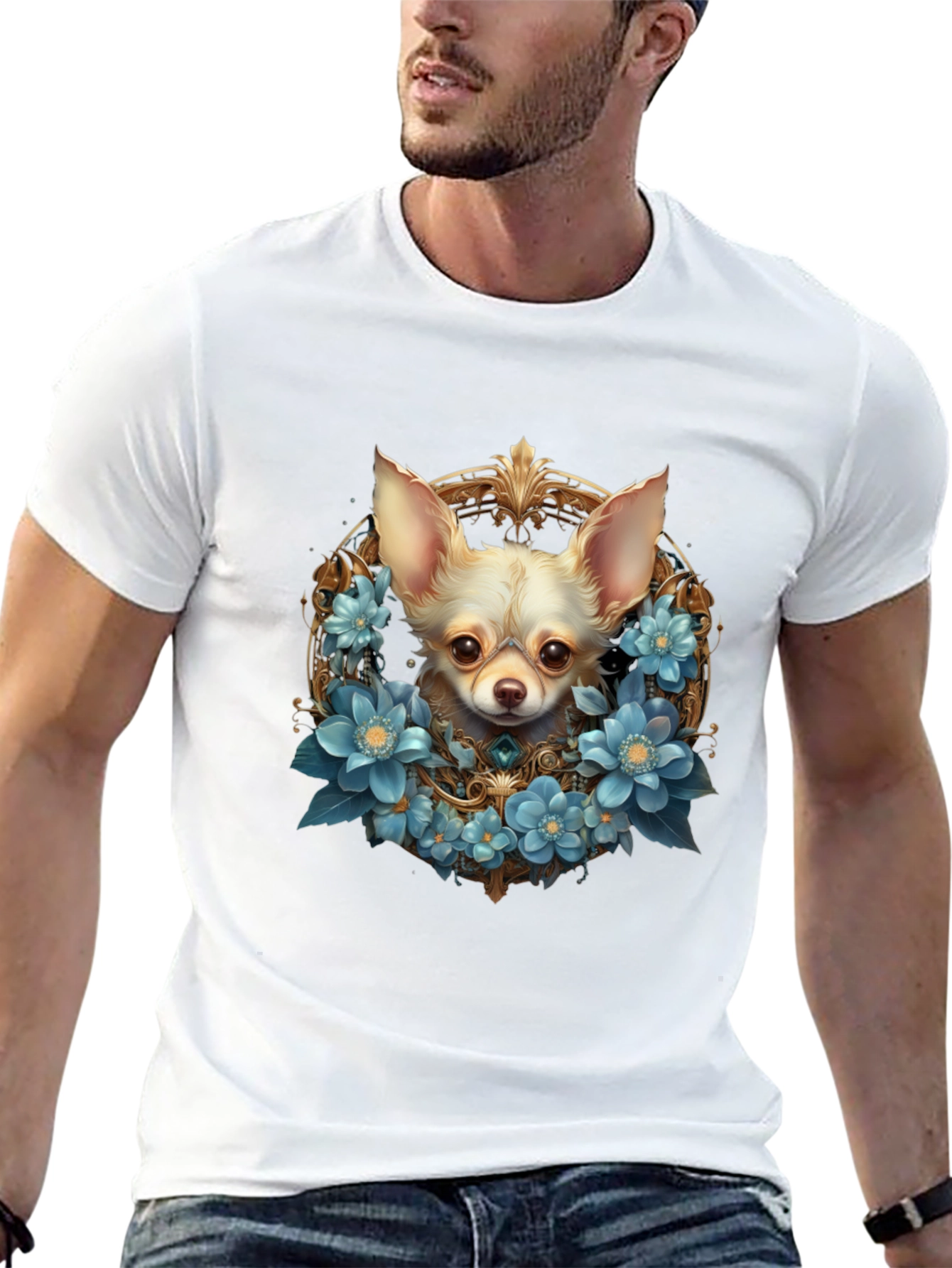 Chihuahua Dog Floral Wreath Graphic T-Shirt
