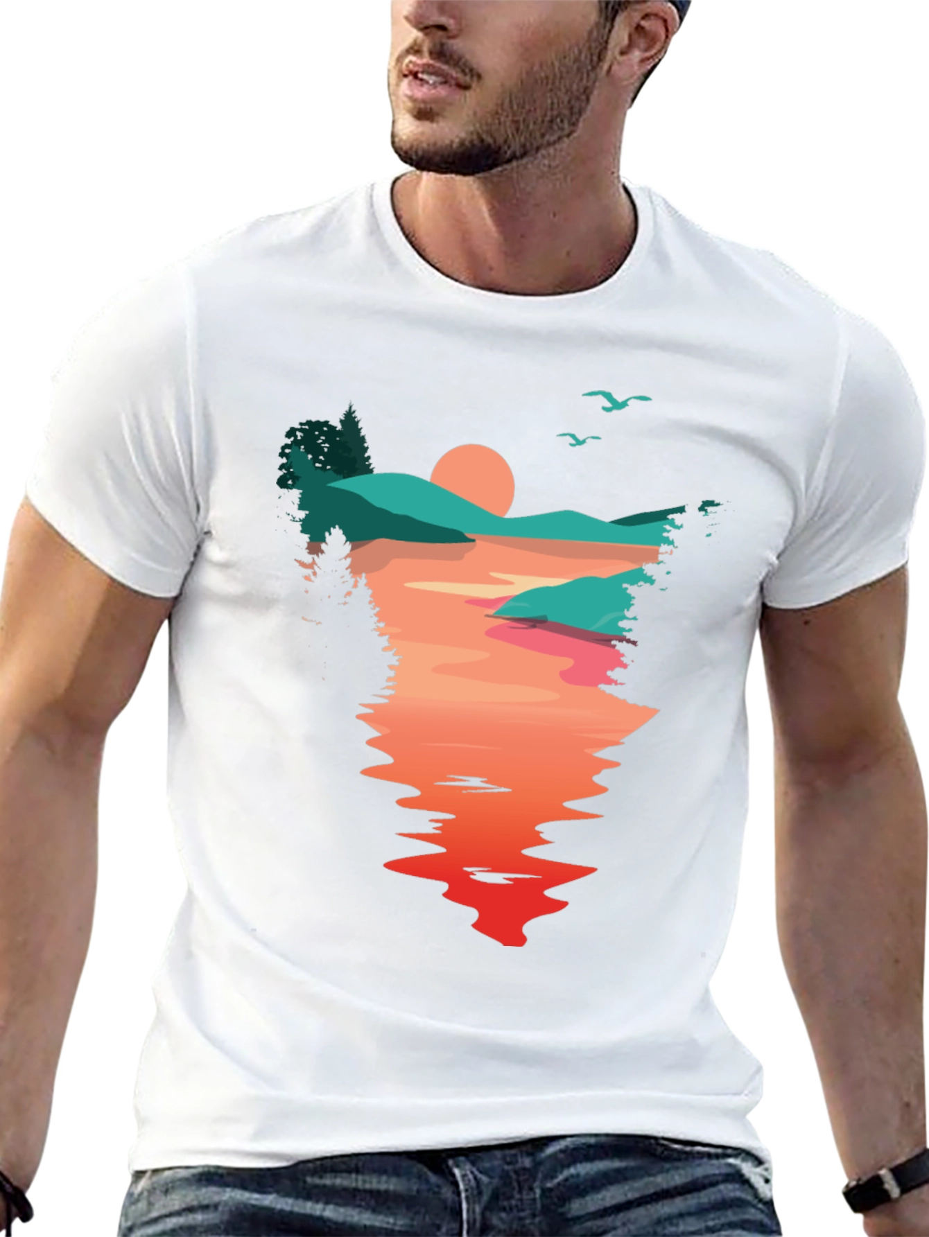 Sunset Lake Graphic Tee - Nature Lovers T-Shirt