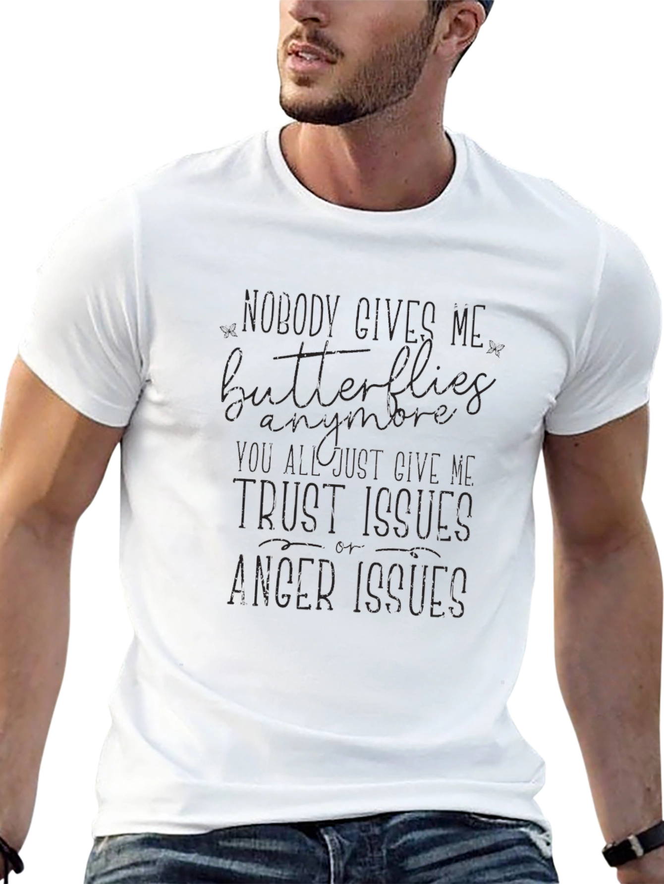 Black T-Shirt - Nobody Gives Me Butterflies