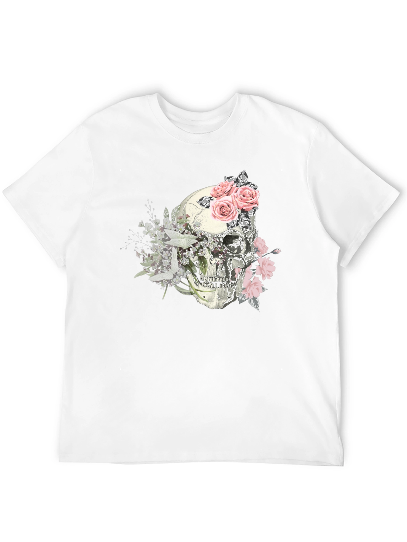 Floral Skull Graphic Tee - Stylish Mens T-Shirt