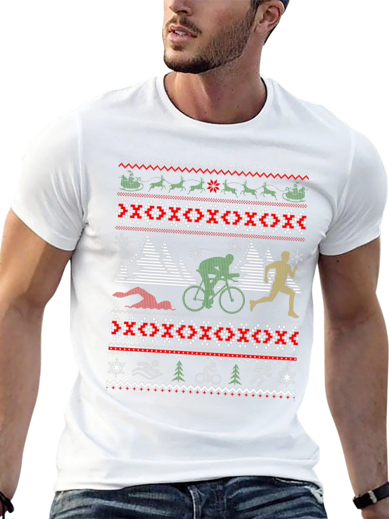 Triathlon Ugly Christmas Sweater Style T-Shirt