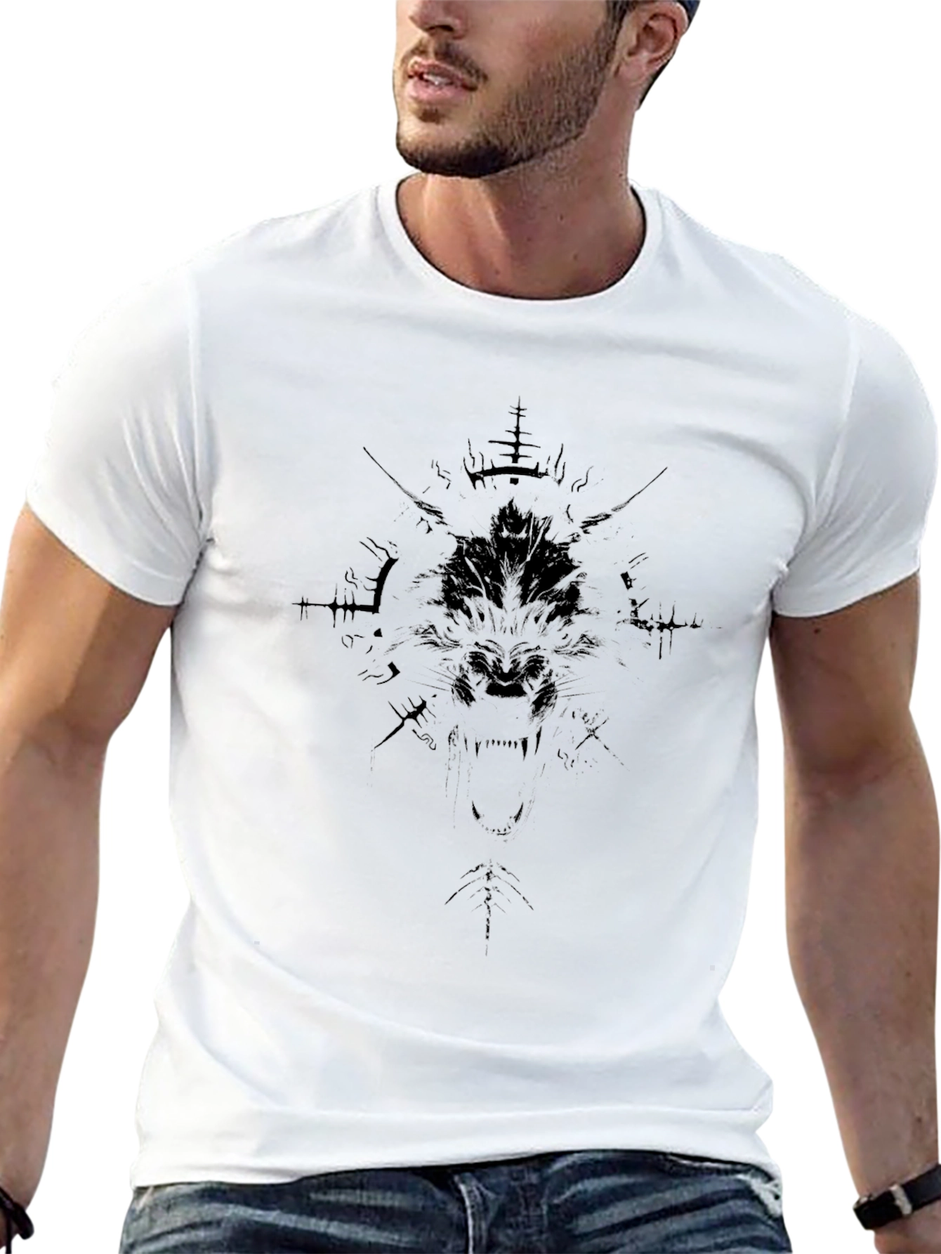 Black Graphic Tee - Abstract Print