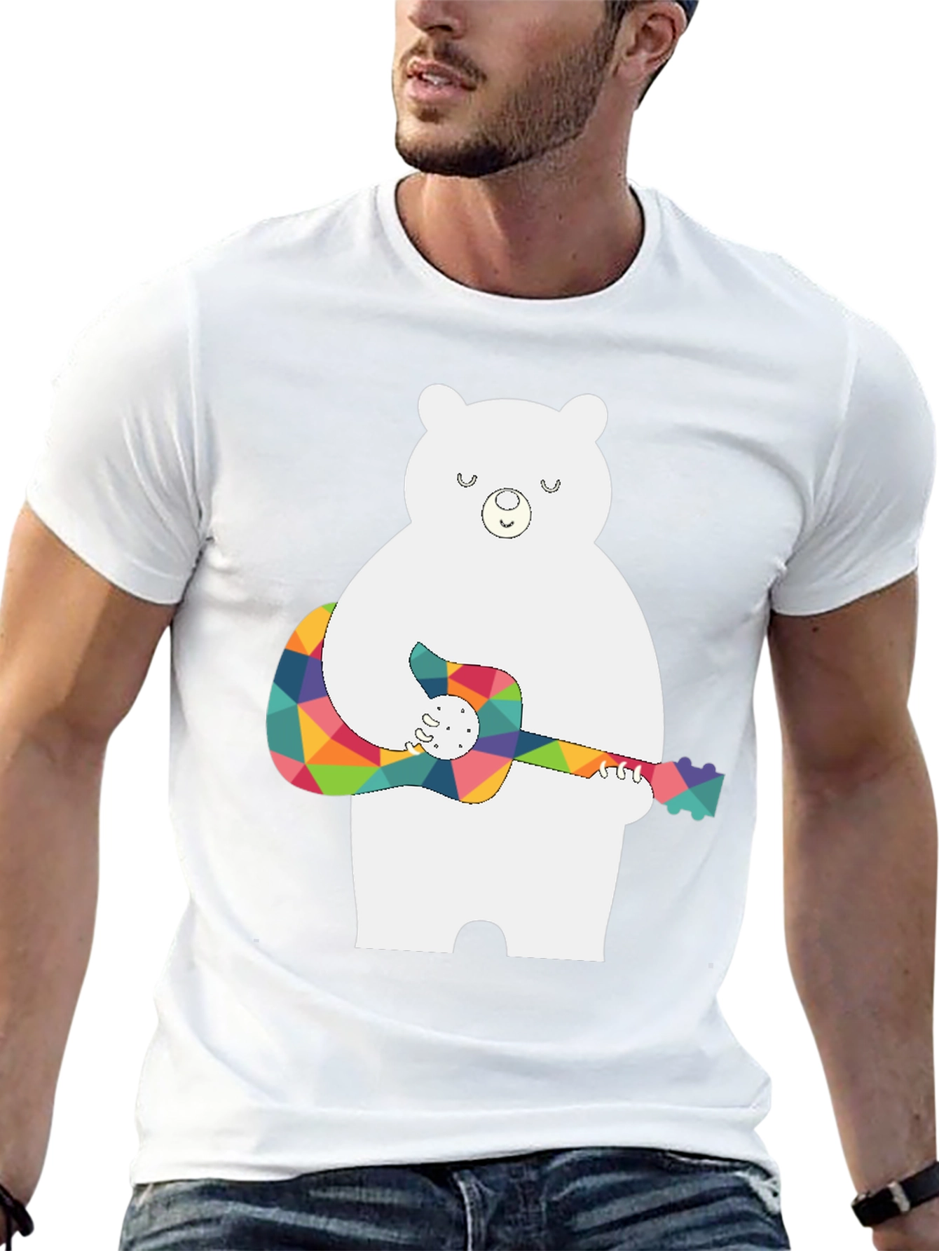 Bear Playing Guitar Black T-Shirt