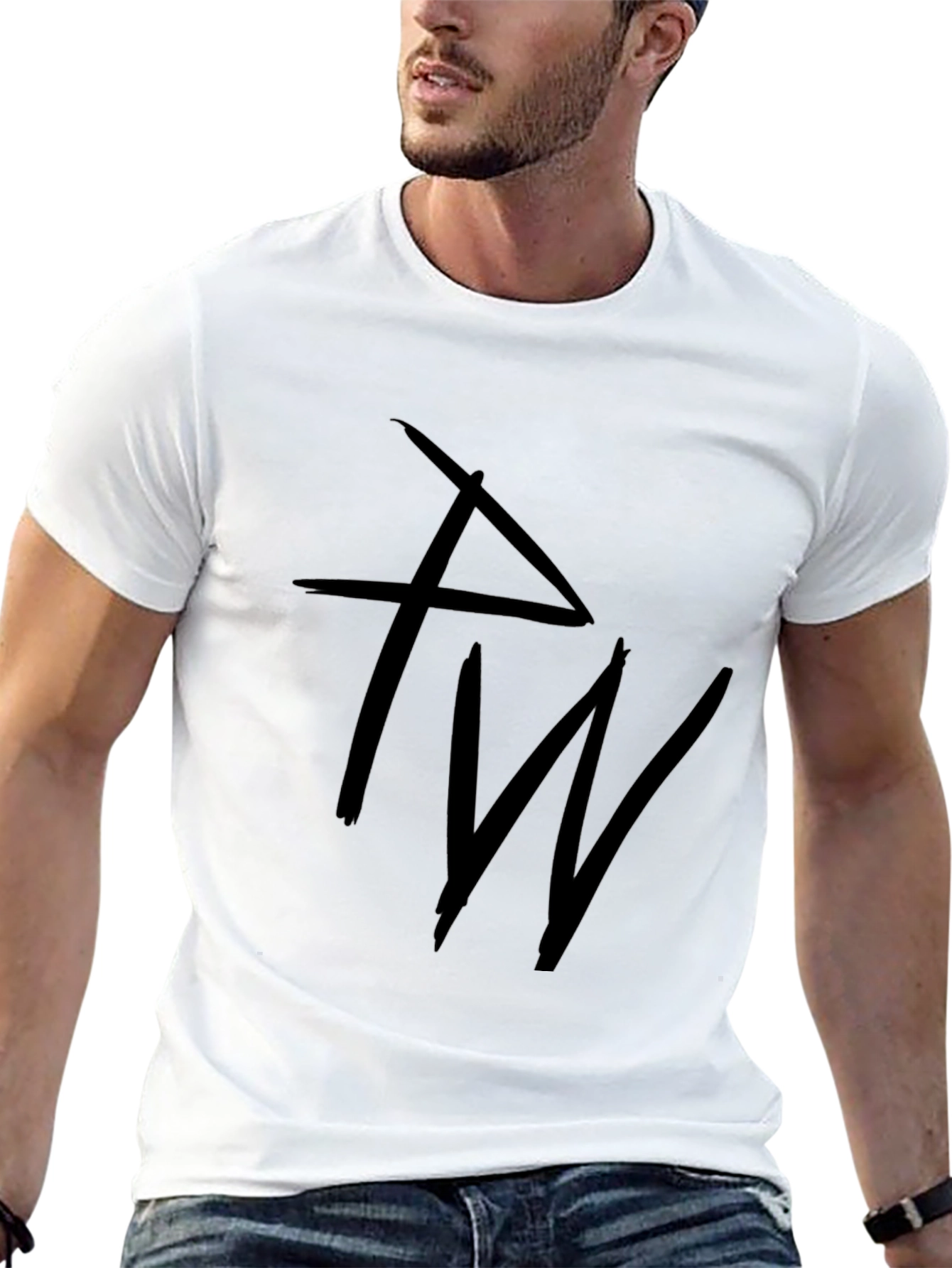 Black Graphic T-Shirt with Abstract Letter Design