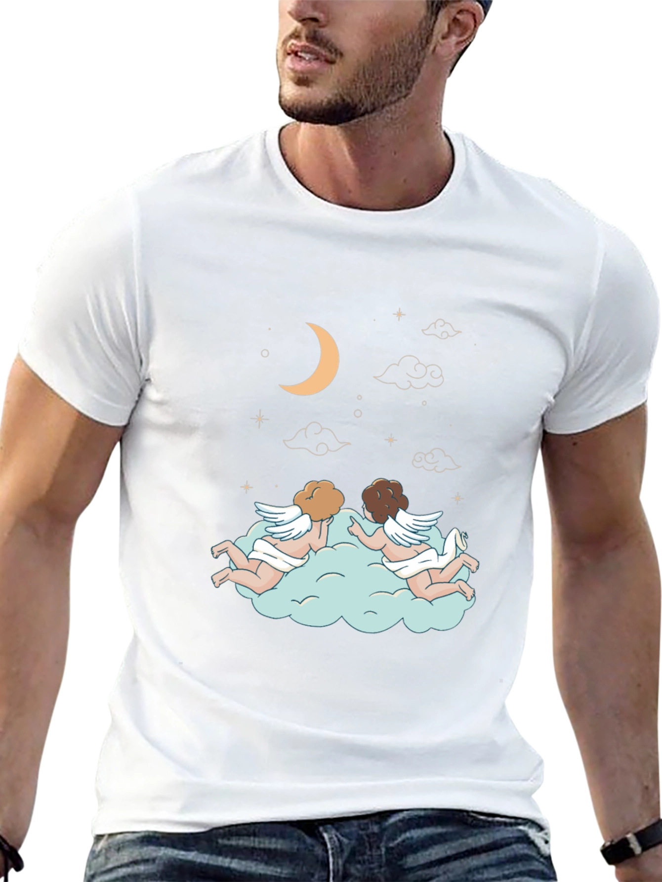 Dreamy Angel Cloud Graphic Tee - Stylish Black T-Shirt