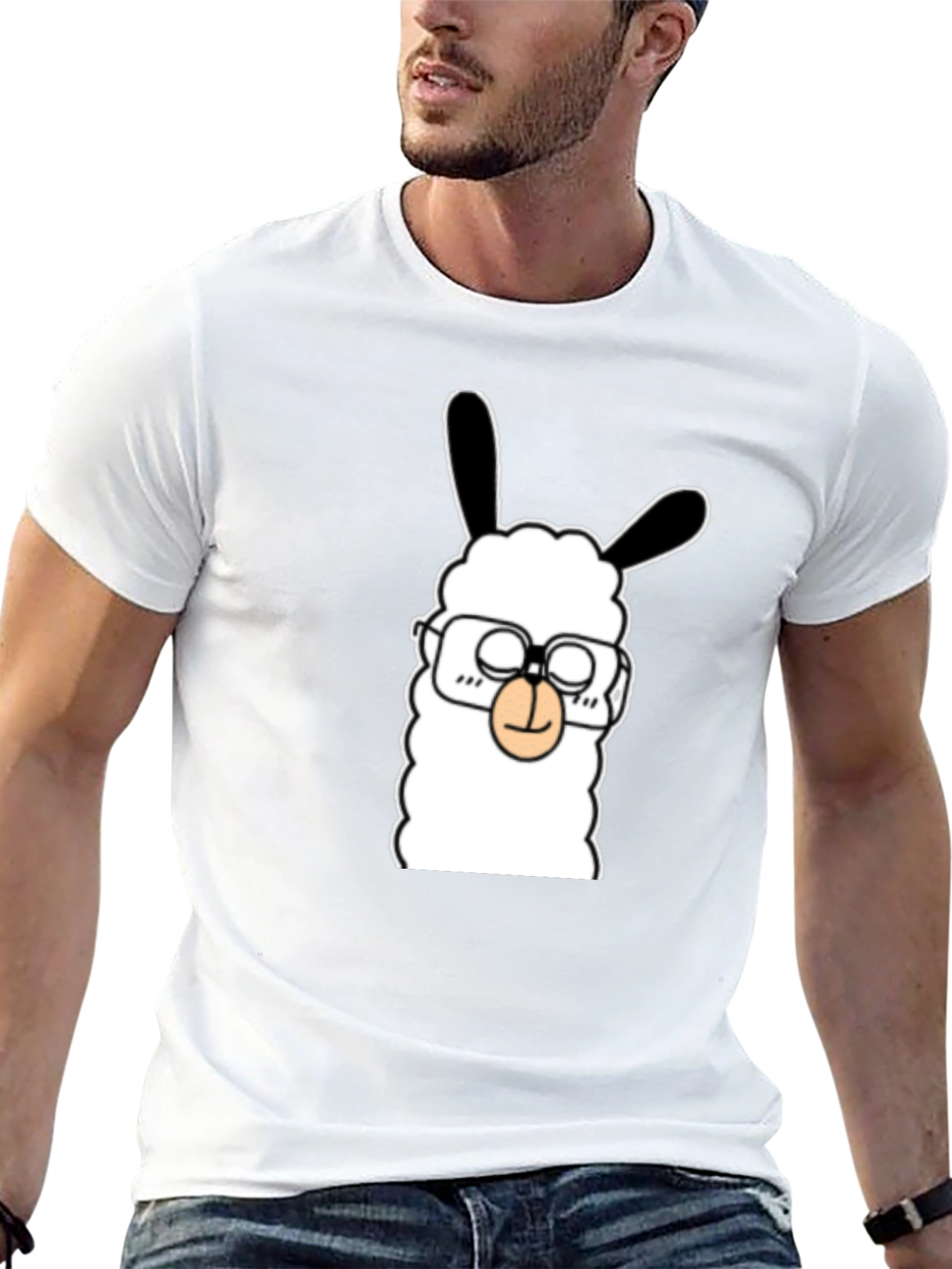 Llama with Glasses Graphic Tee - Black Cotton T-Shirt
