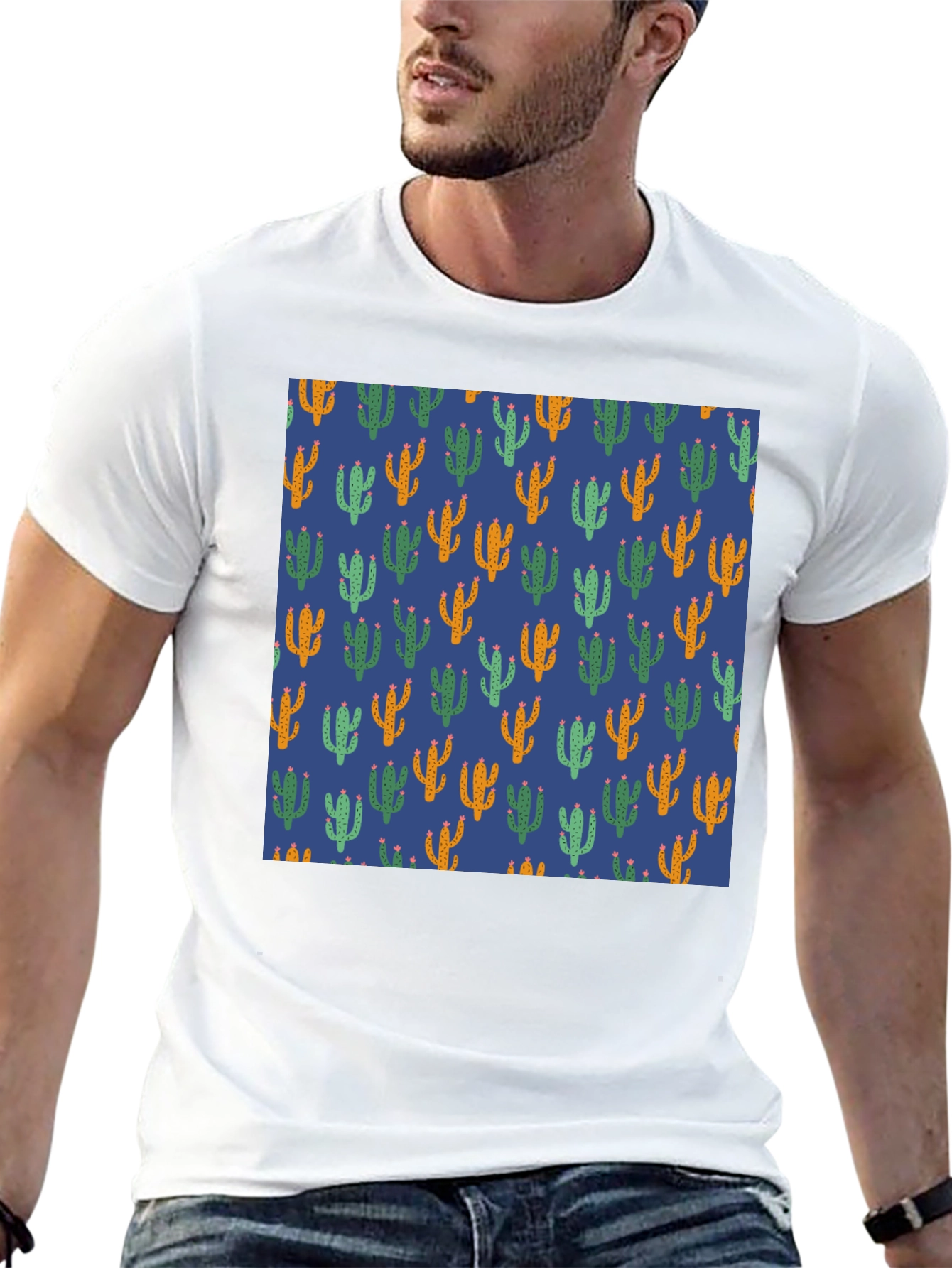 Cactus Print Tee - Stylish Mens Black T-Shirt