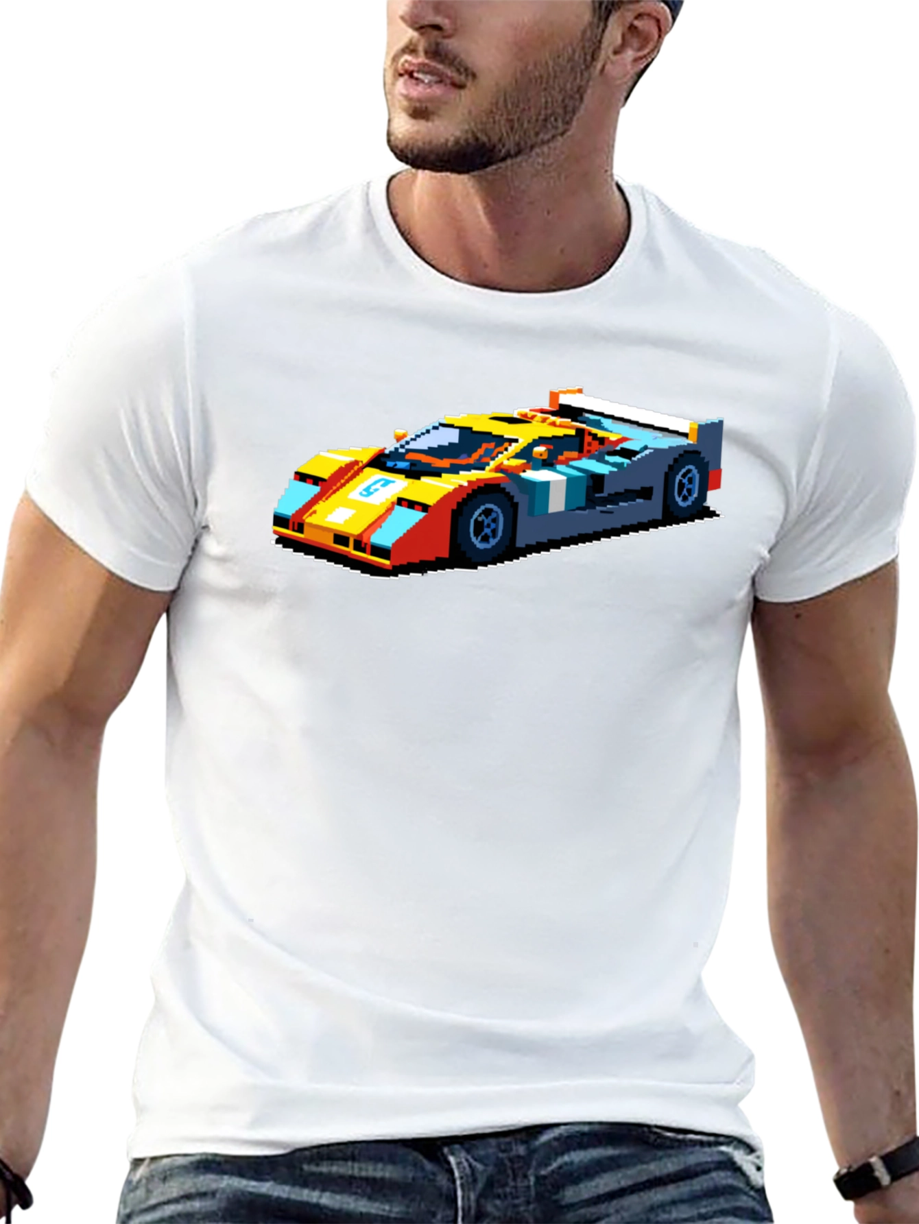 Pixelated Retro Race Car Graphic T-Shirt
