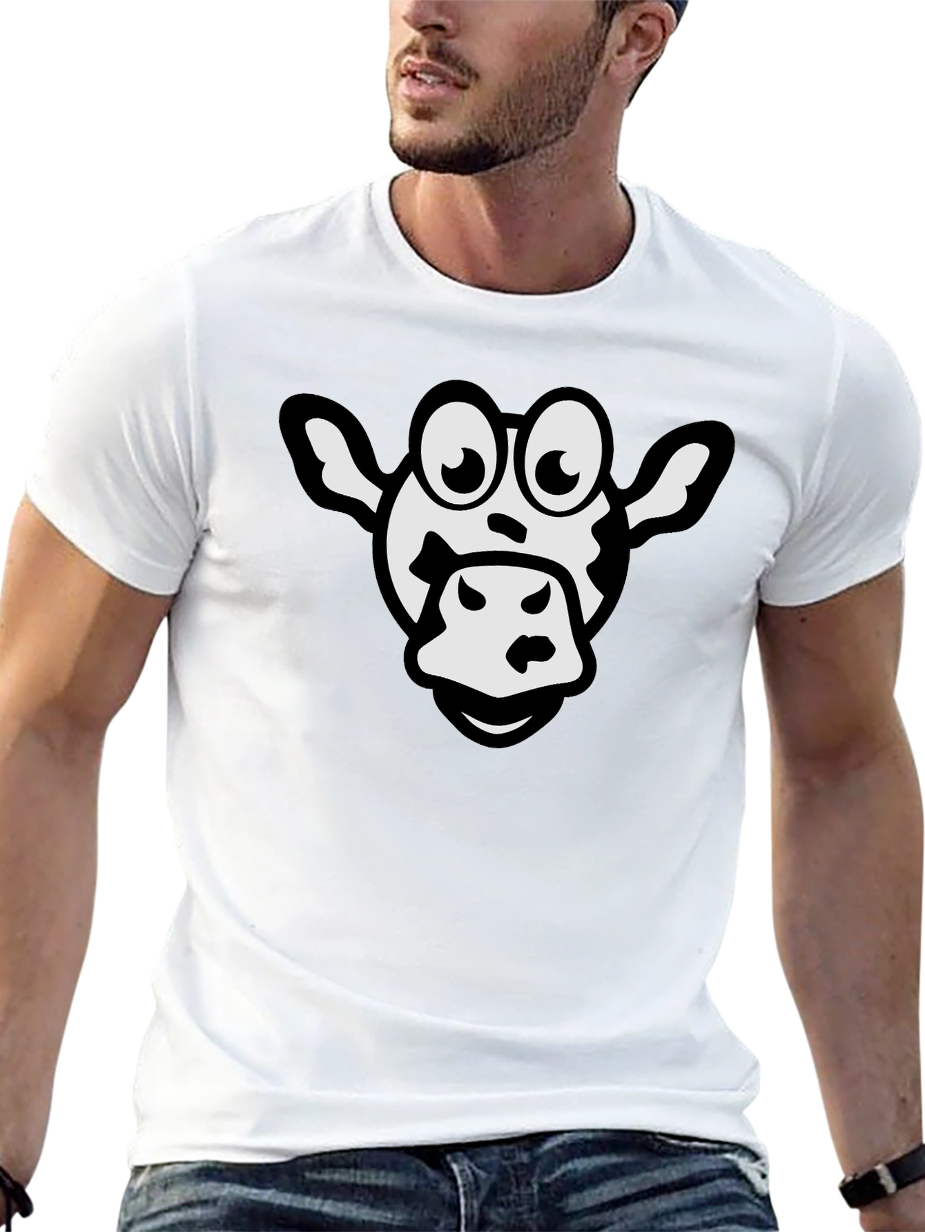 Cartoon Cow Graphic Black T-Shirt