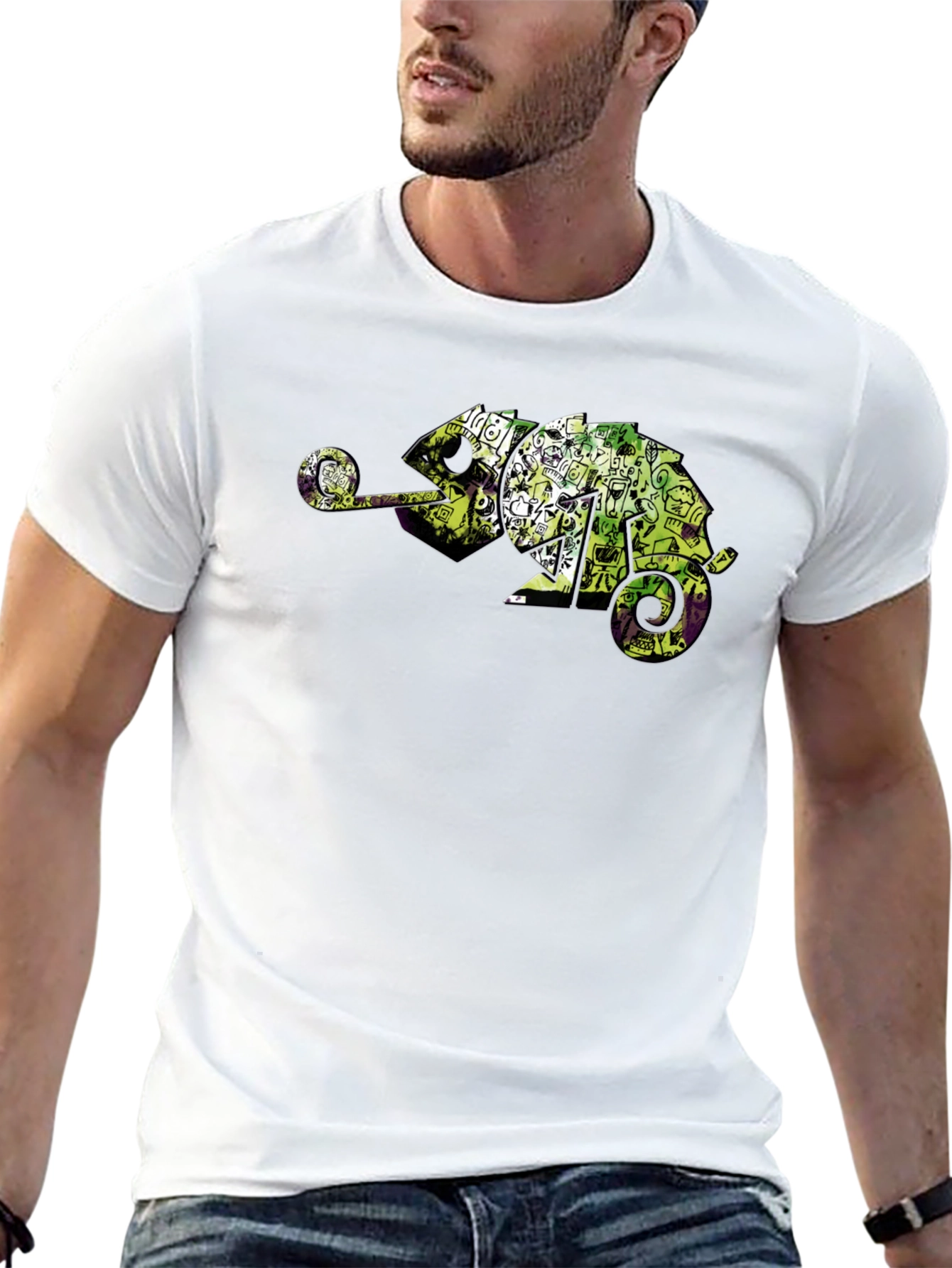 Cool Chameleon Graphic Tee - Black Casual T-Shirt