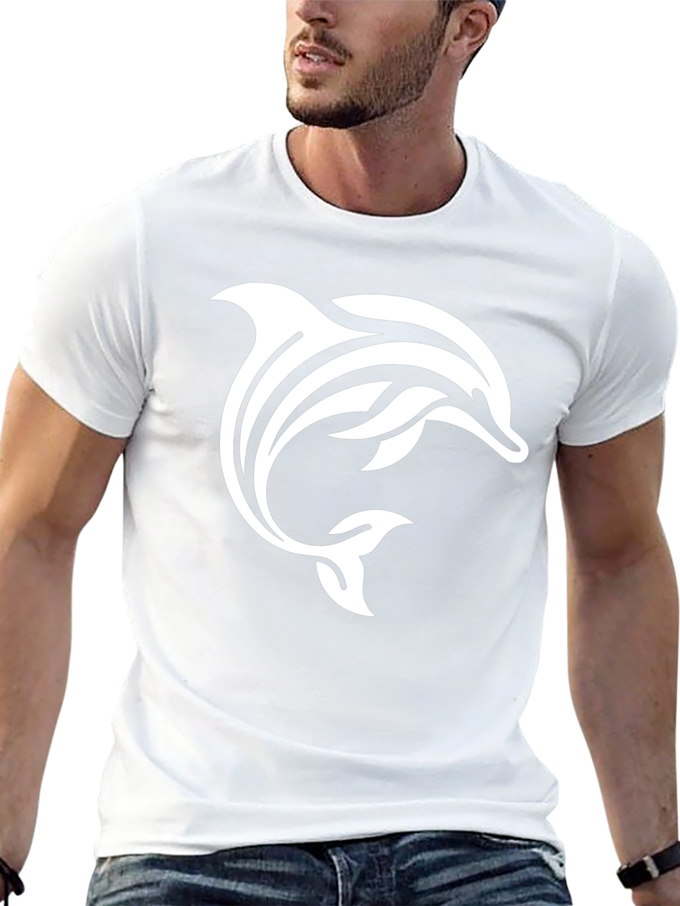 Black T-Shirt with White Dolphin Design