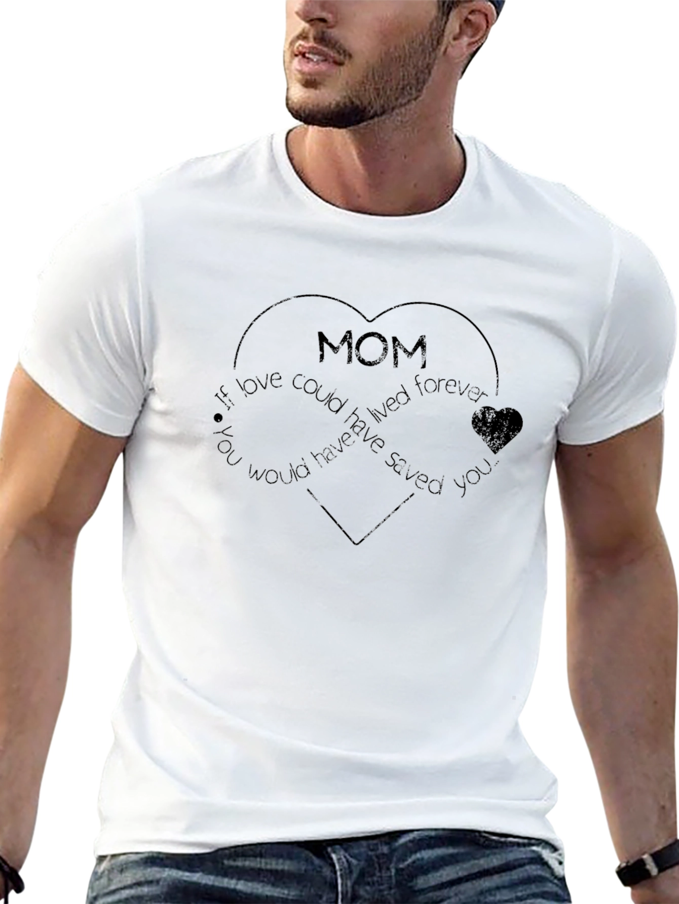 Mom Love Forever Heart T-Shirt - Black