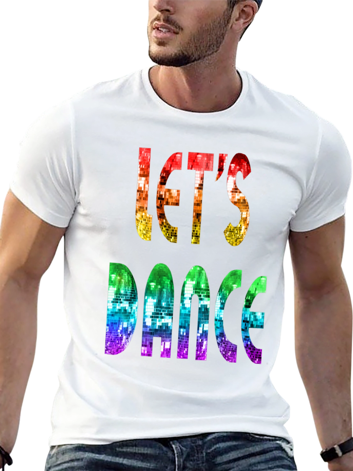 Lets Dance Disco Party T-Shirt - Retro Rainbow Design
