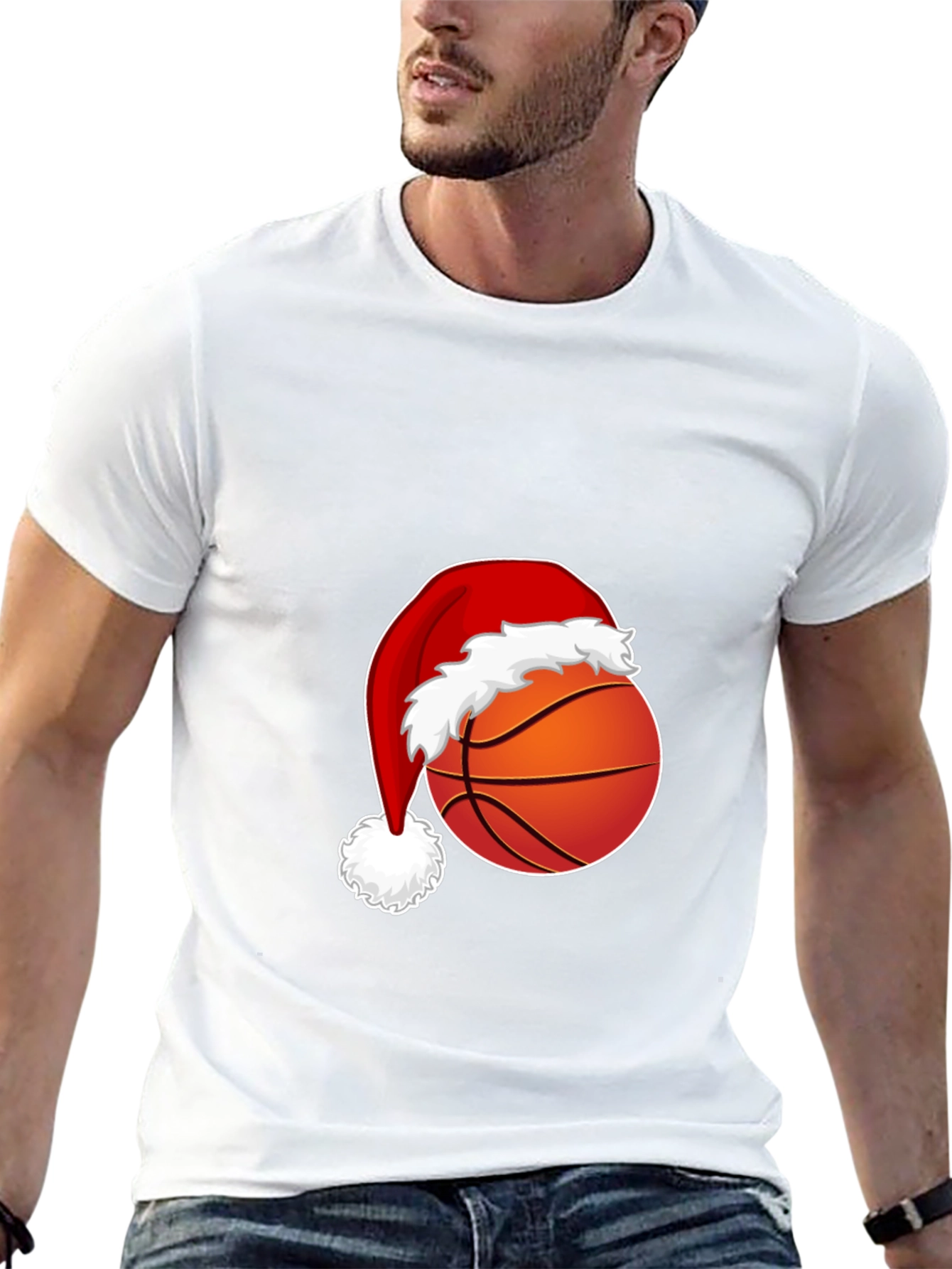 Festive Basketball Santa Hat Graphic Tee