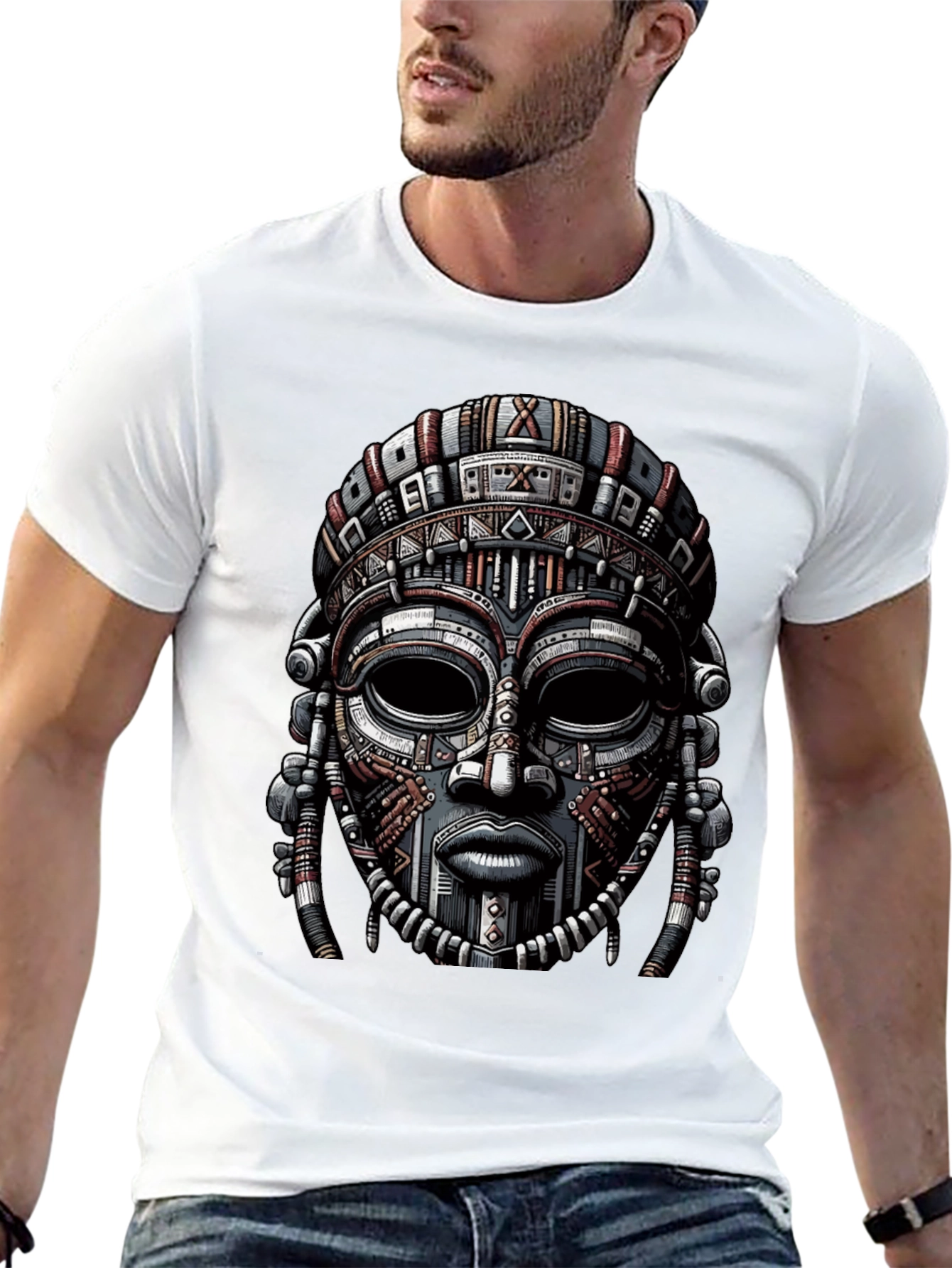 Tribal Mask Graphic Print T-Shirt