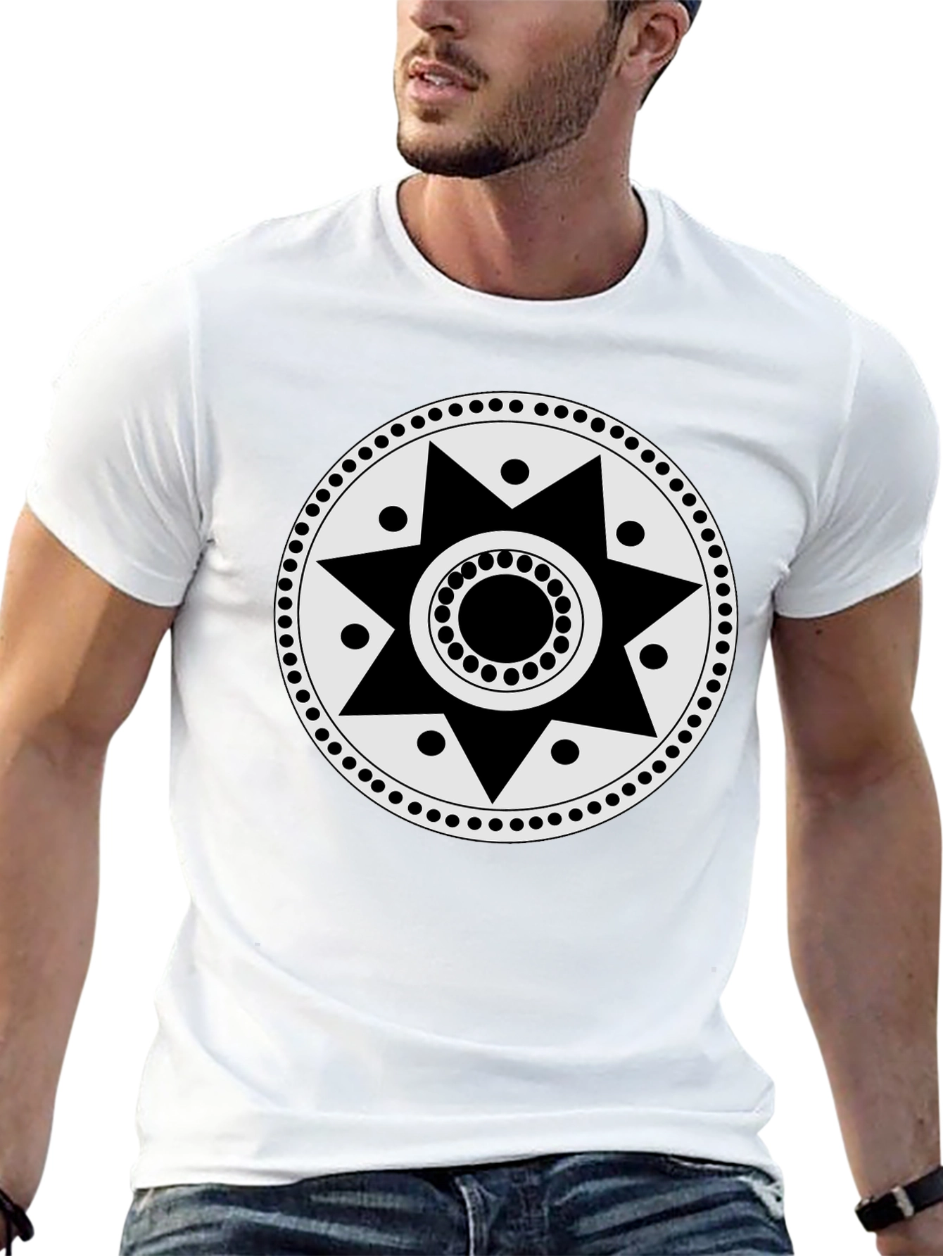 Geometric Sun Graphic Tee - Black Casual Shirt