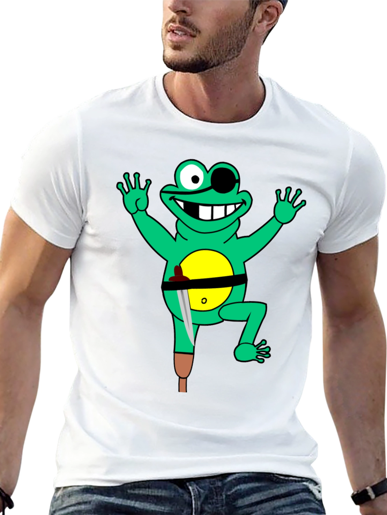 Pirate Frog Graphic Tee - Black Cotton Shirt