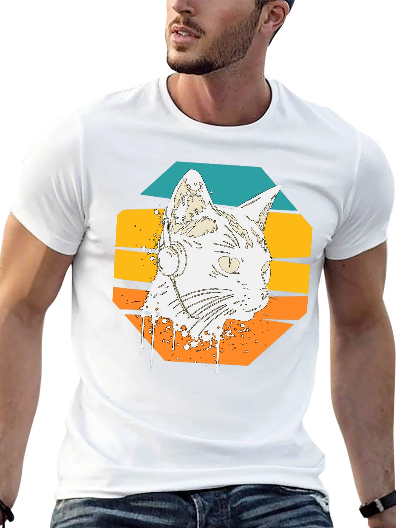 Retro Cat Headphone Graphic Tee