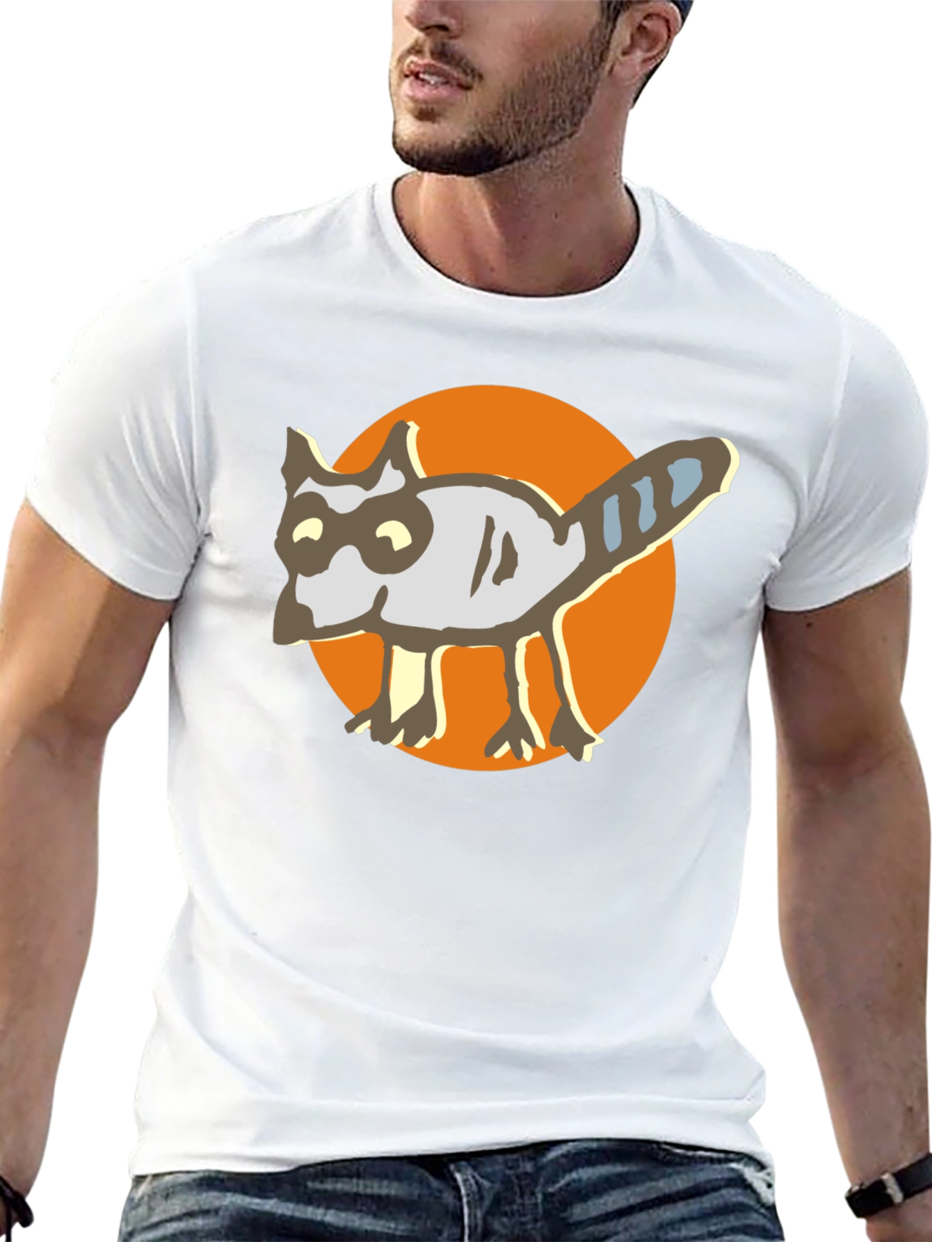 Cartoon Raccoon Graphic Tee - Black