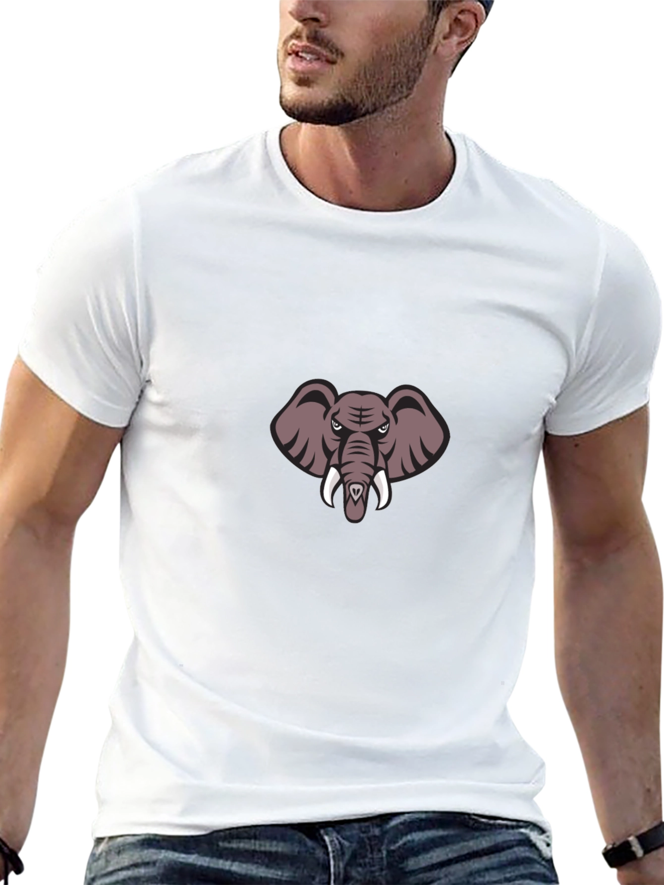 Mens Black T-Shirt with Elephant Graphic