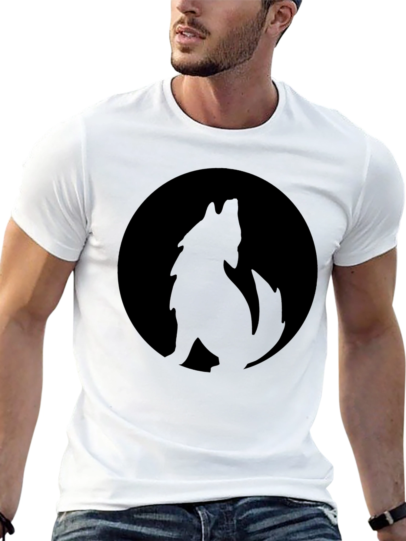 Wolf Silhouette Moon Black T-Shirt
