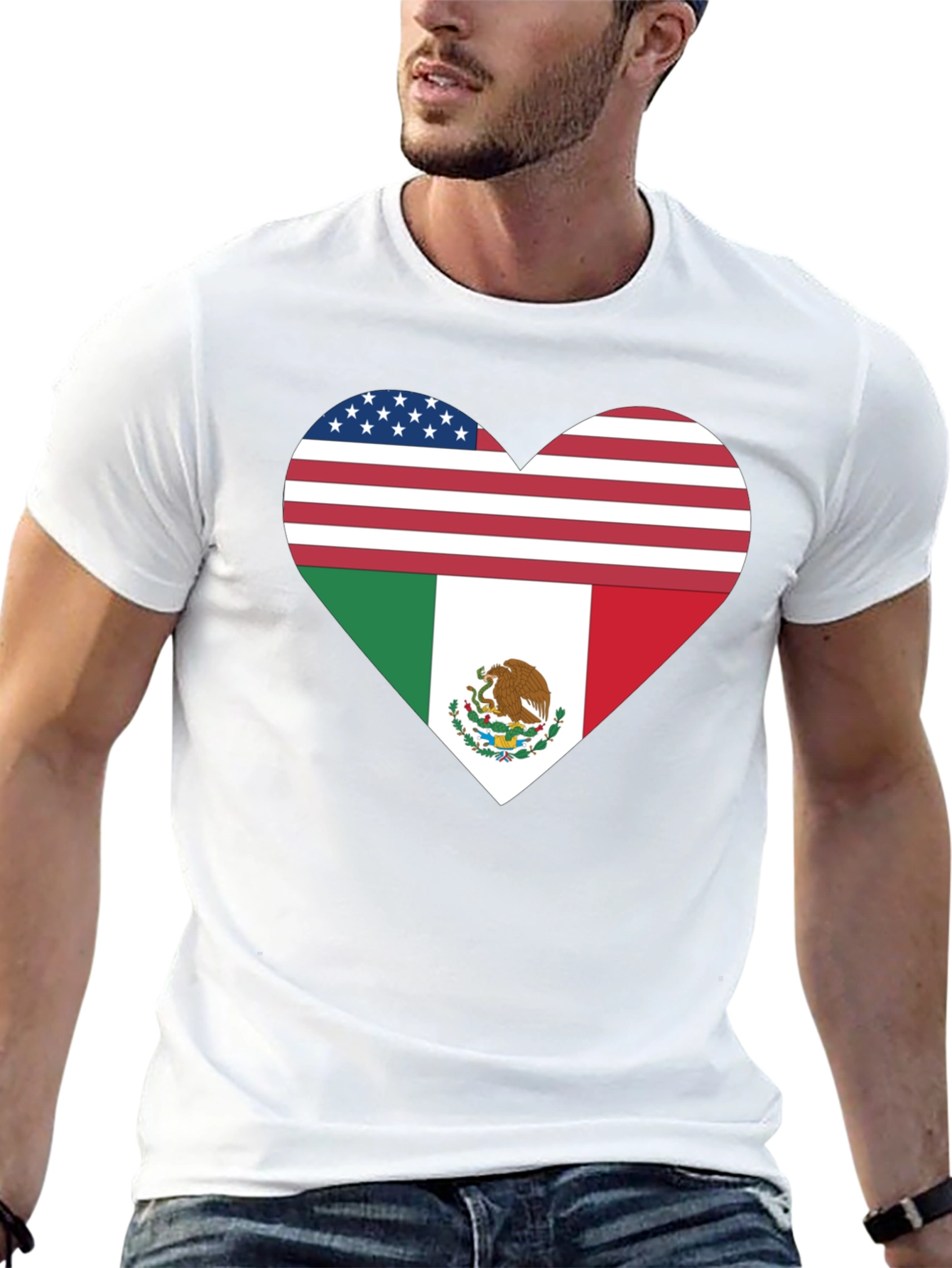 USA & Mexico Heart Flag Black T-Shirt
