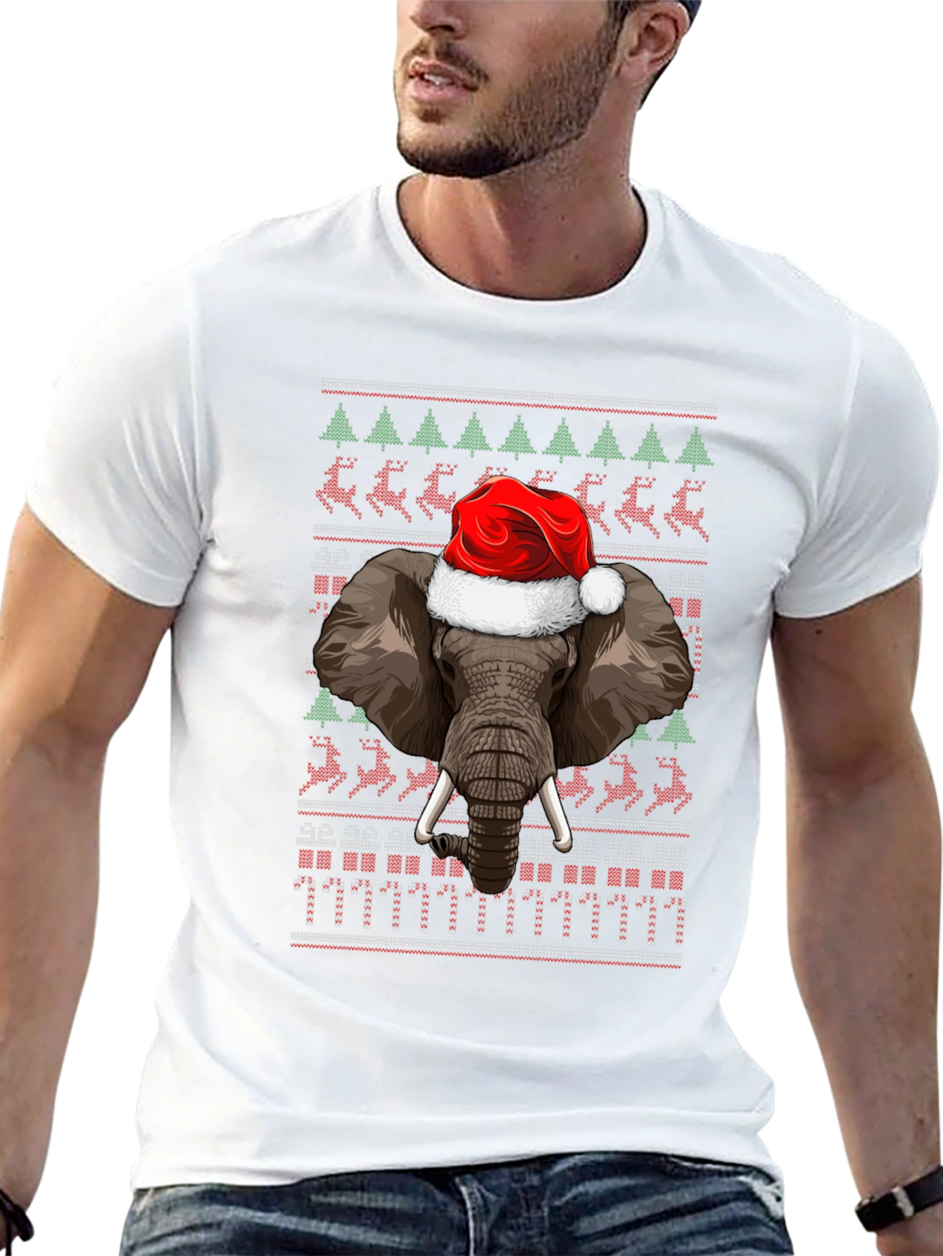 Christmas Elephant Santa Hat Ugly Sweater T-Shirt