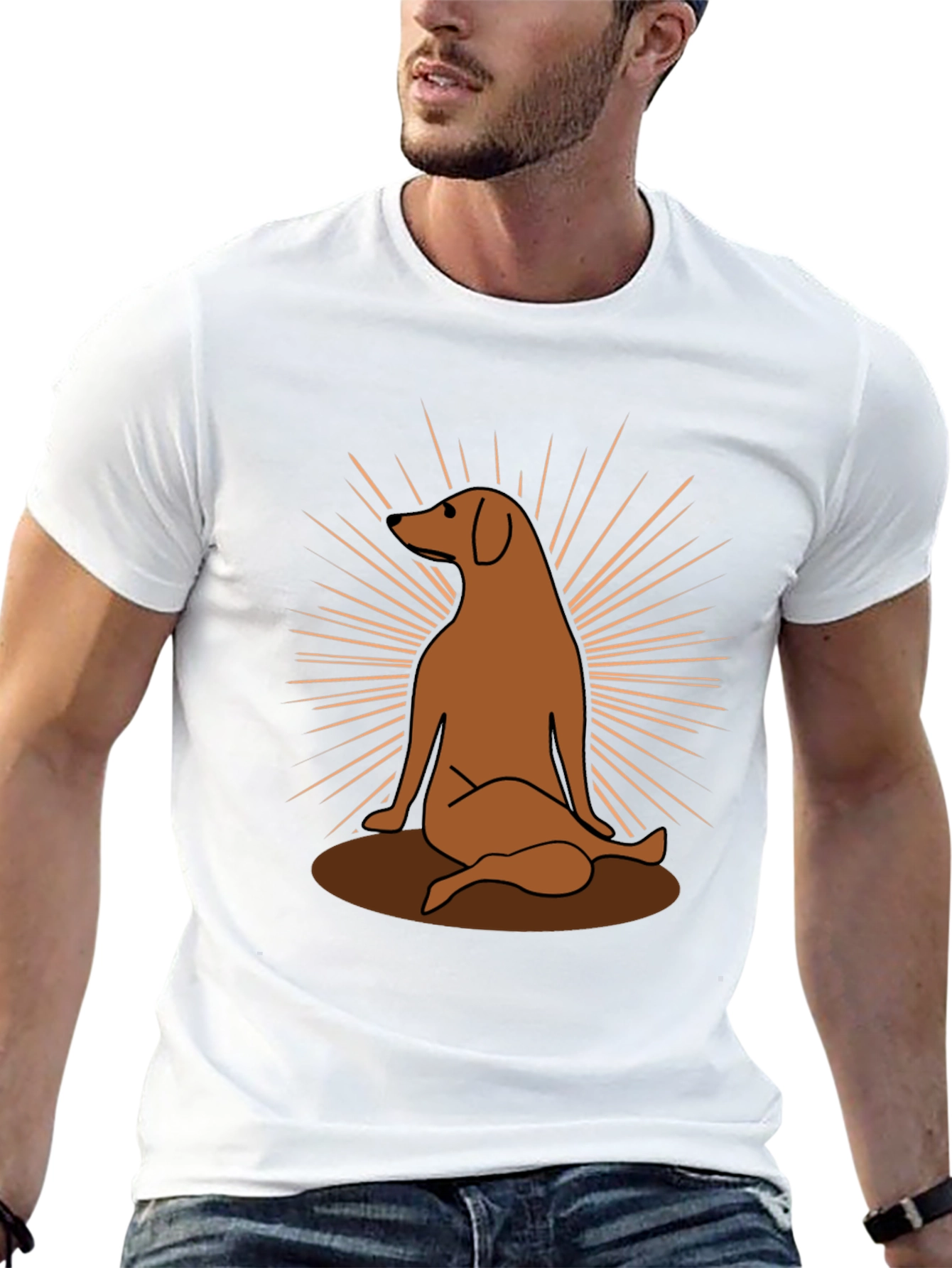 Dog Sunburst Graphic Print Black T-Shirt