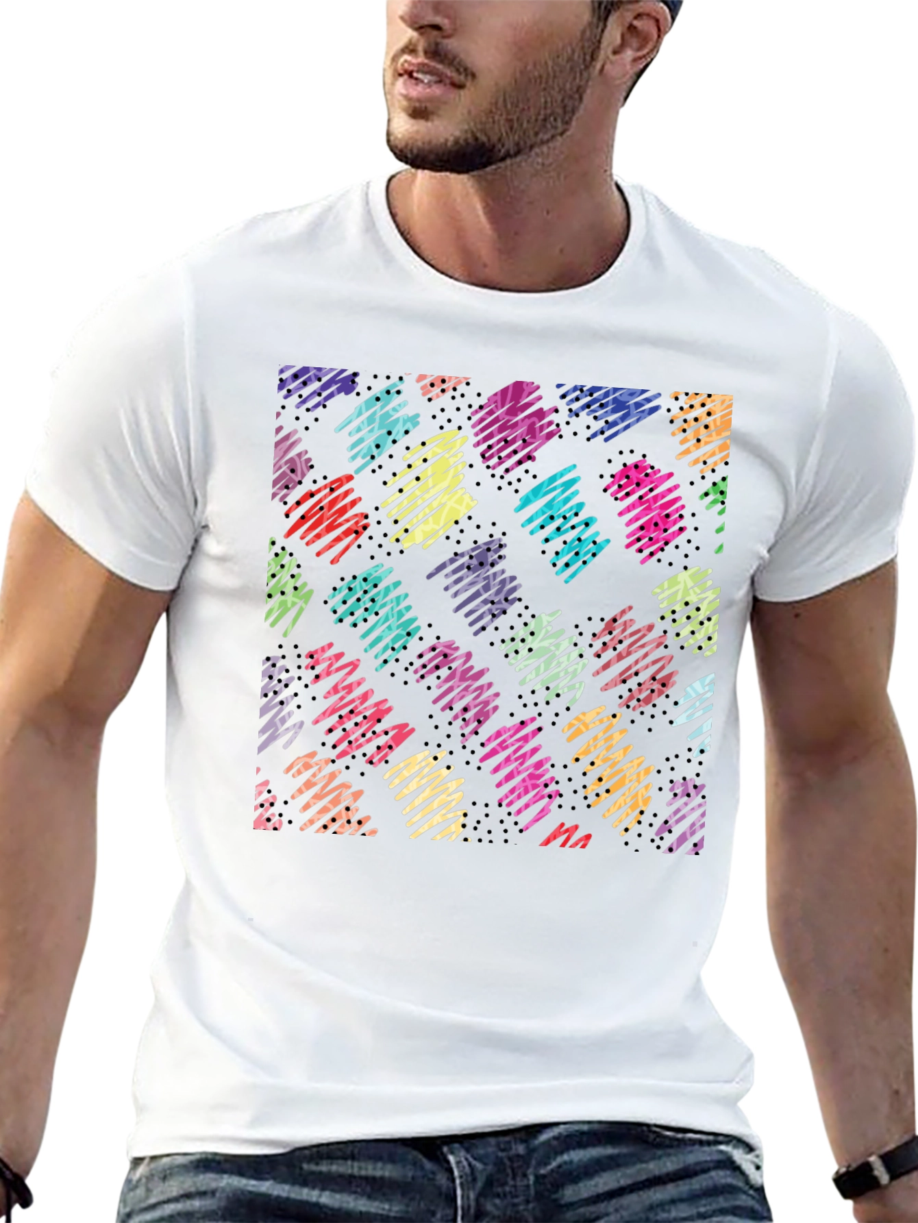 Abstract Scribble Pattern Black T-Shirt