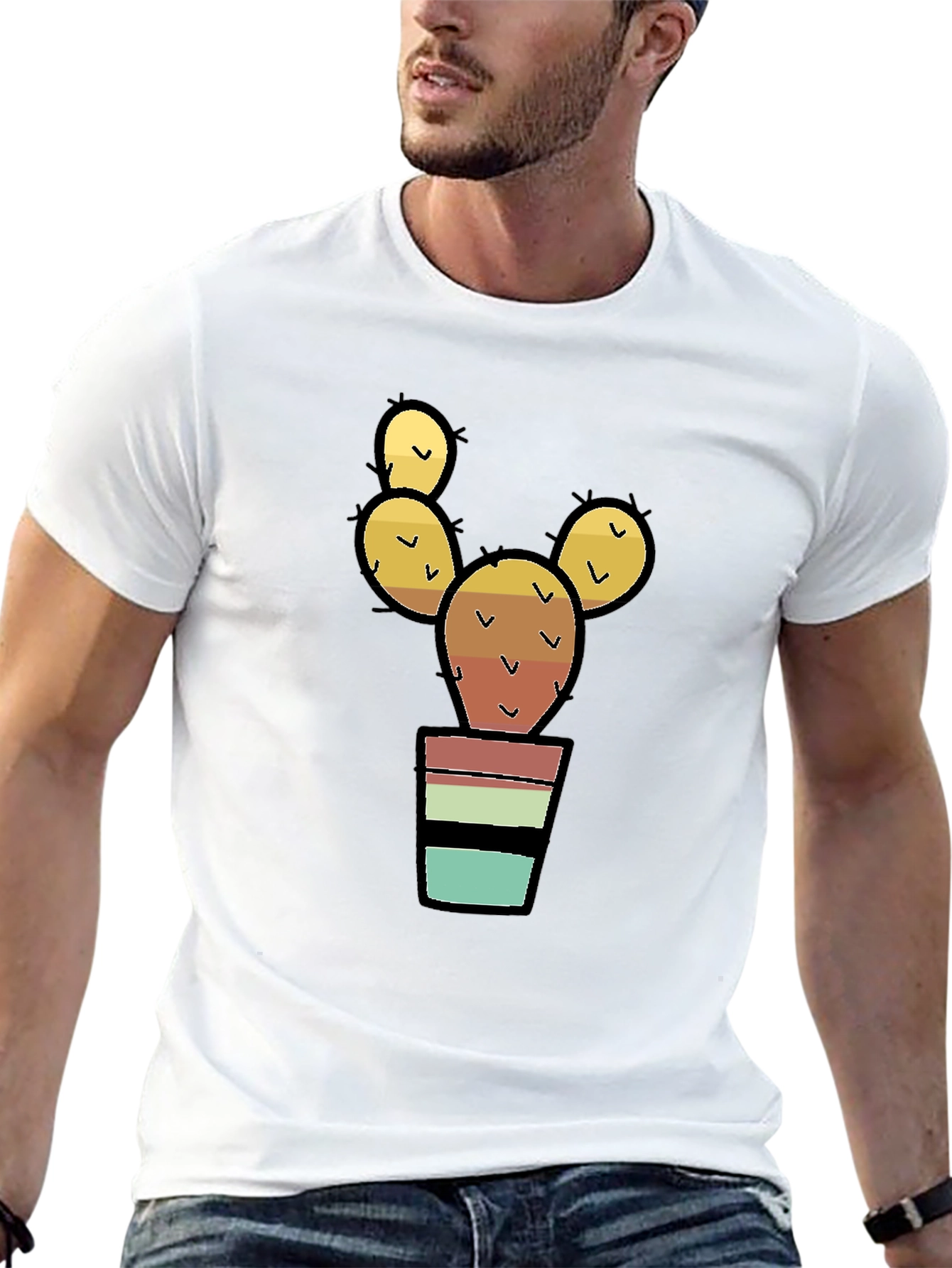 Cactus in Pot Graphic Print Black T-Shirt