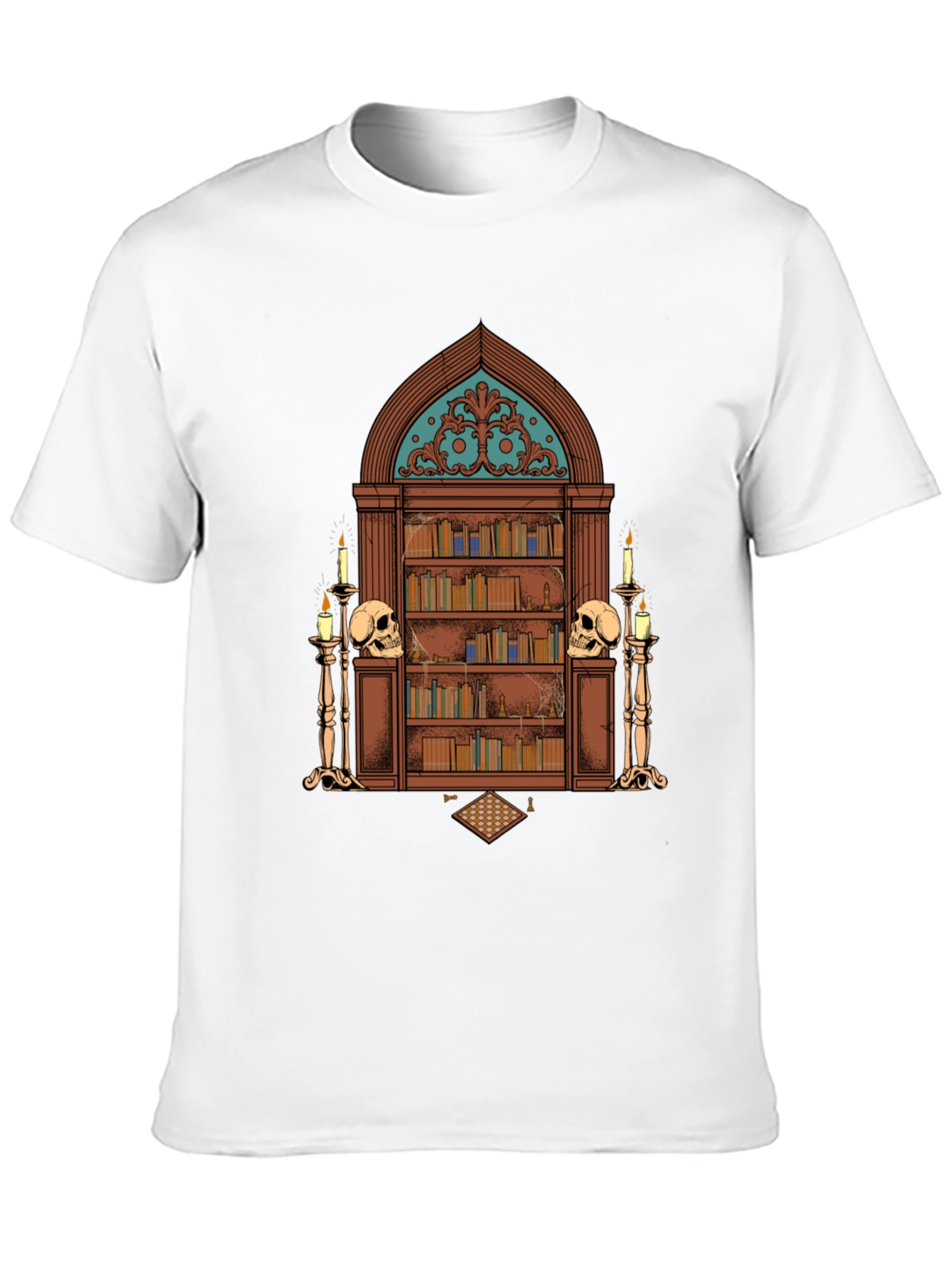 Gothic Library Graphic Tee - Black Novelty T-Shirt