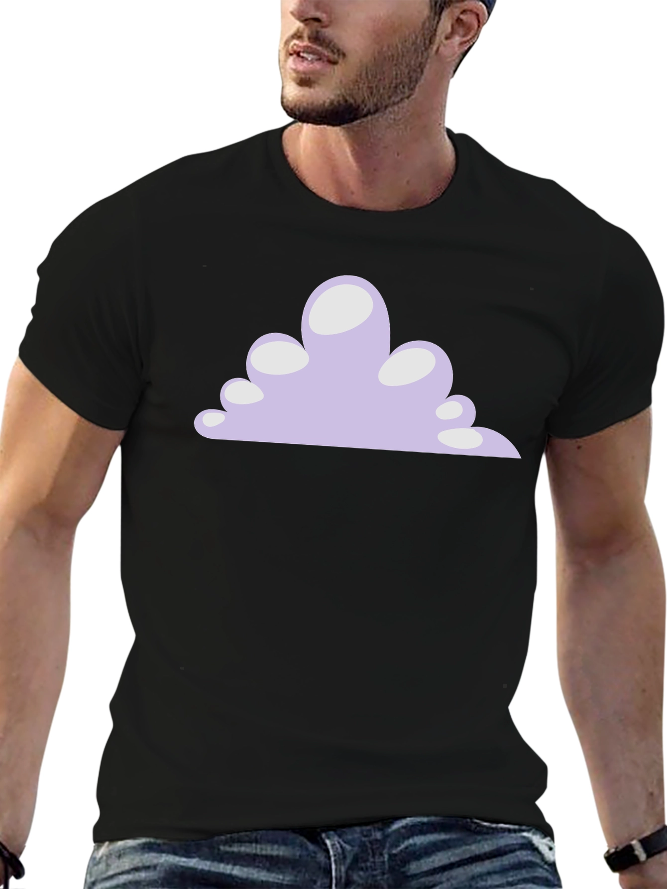 Cartoon Cloud Graphic Tee - Black Short Sleeve