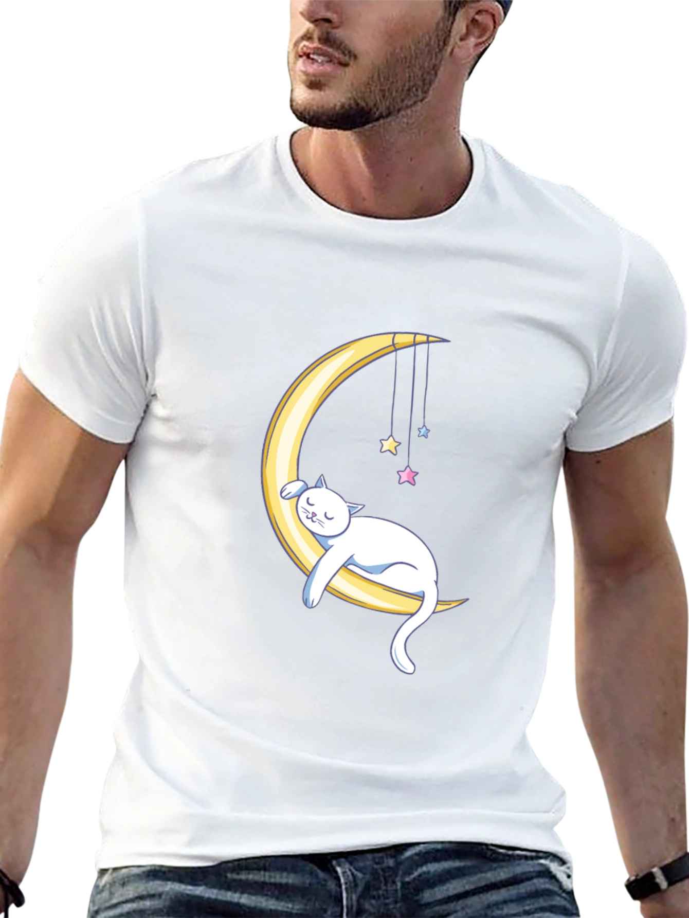 Cute Cat Moon Graphic T-Shirt
