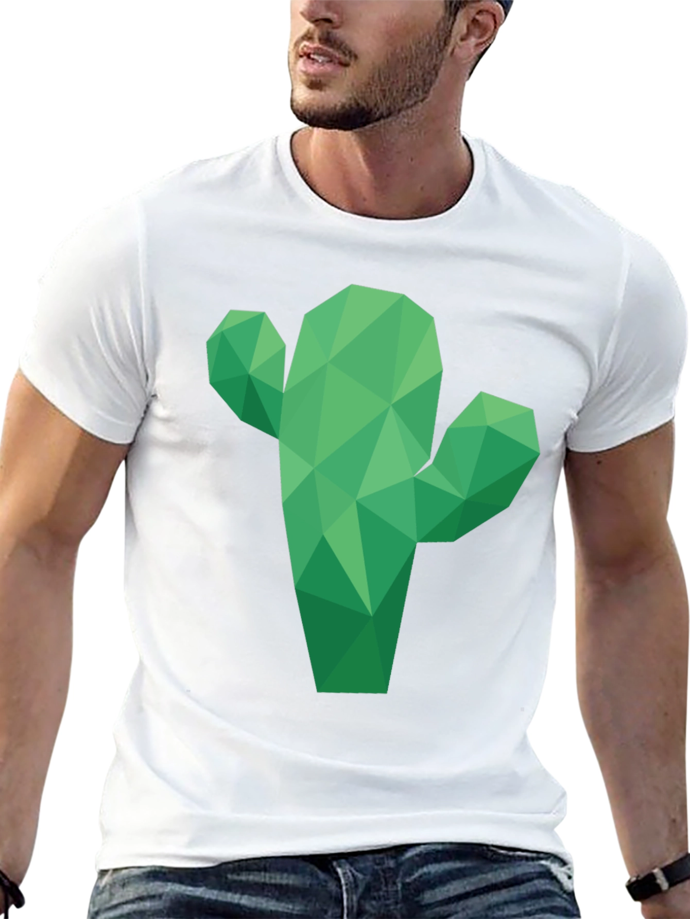 Geometric Cactus Graphic T-Shirt - Black
