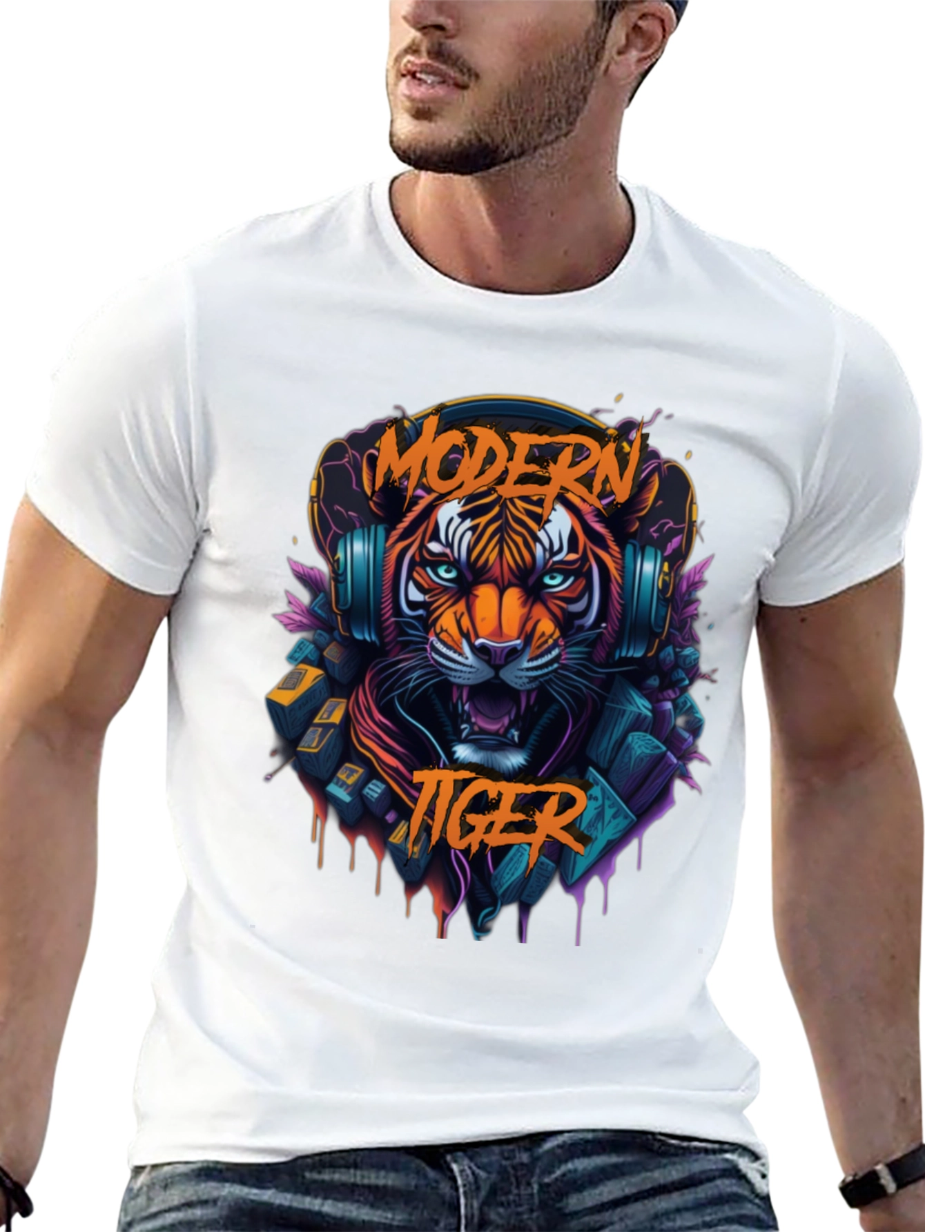 Modern Tiger Graphic Tee - Cool Animal Shirt