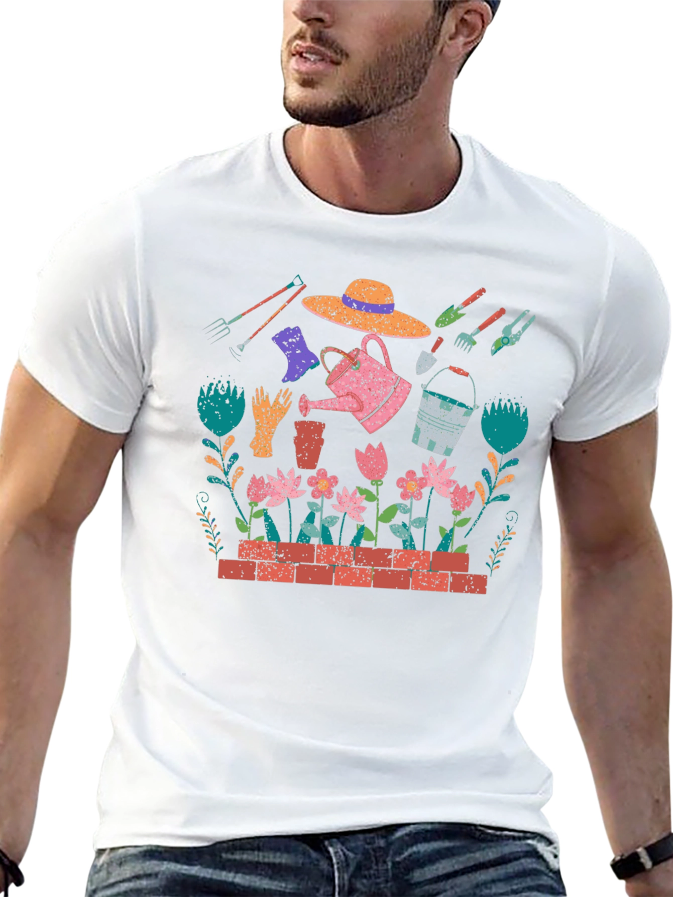 Gardening Print T-Shirt - Black Cotton Tee