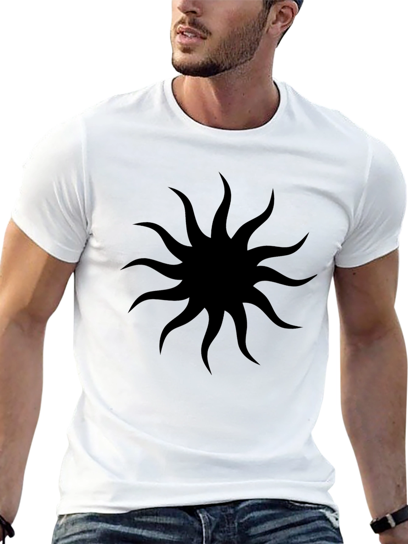 Mens Black T-Shirt with Sun Design