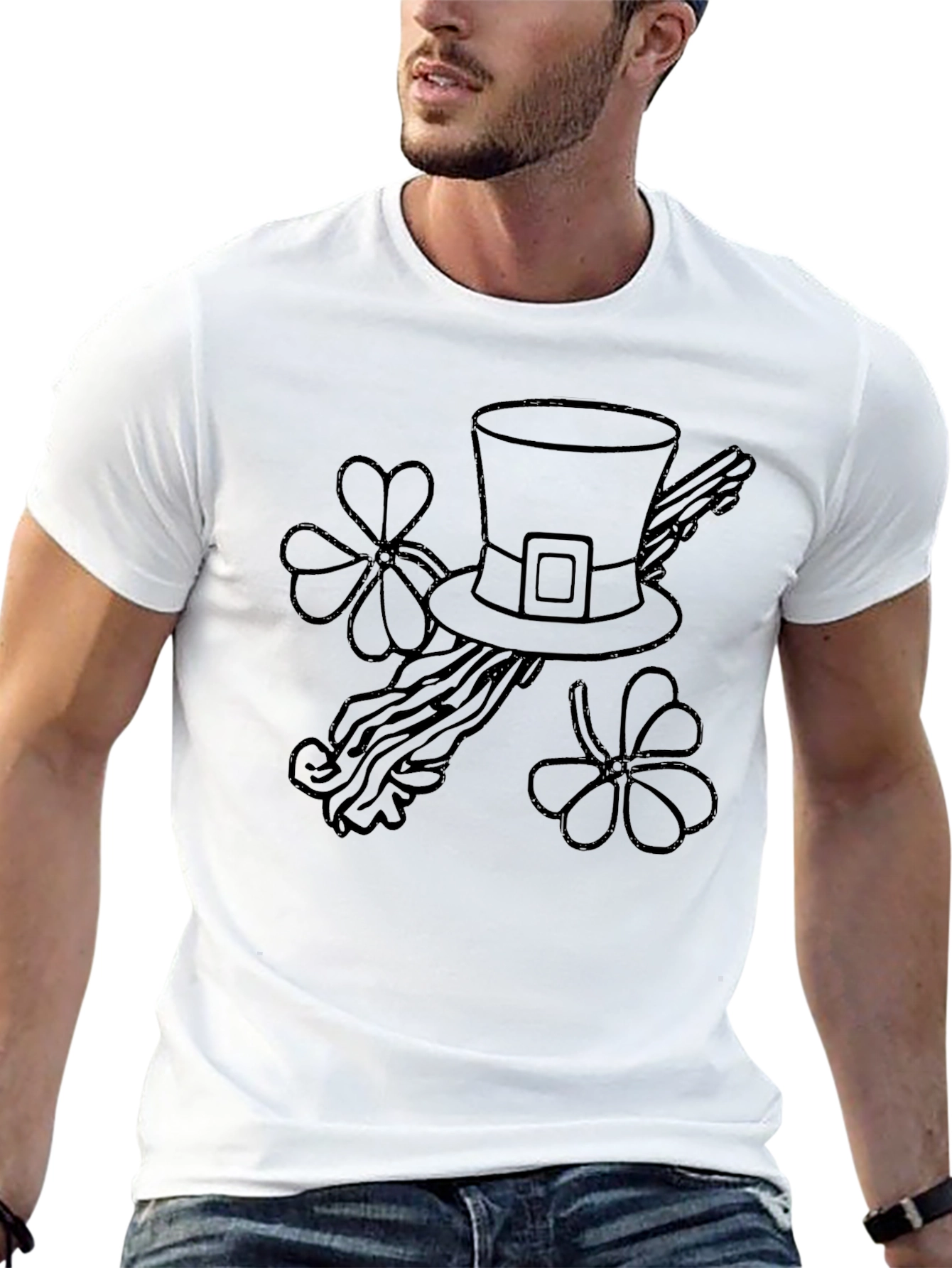 St. Patricks Day Hat & Shamrock Graphic Tee