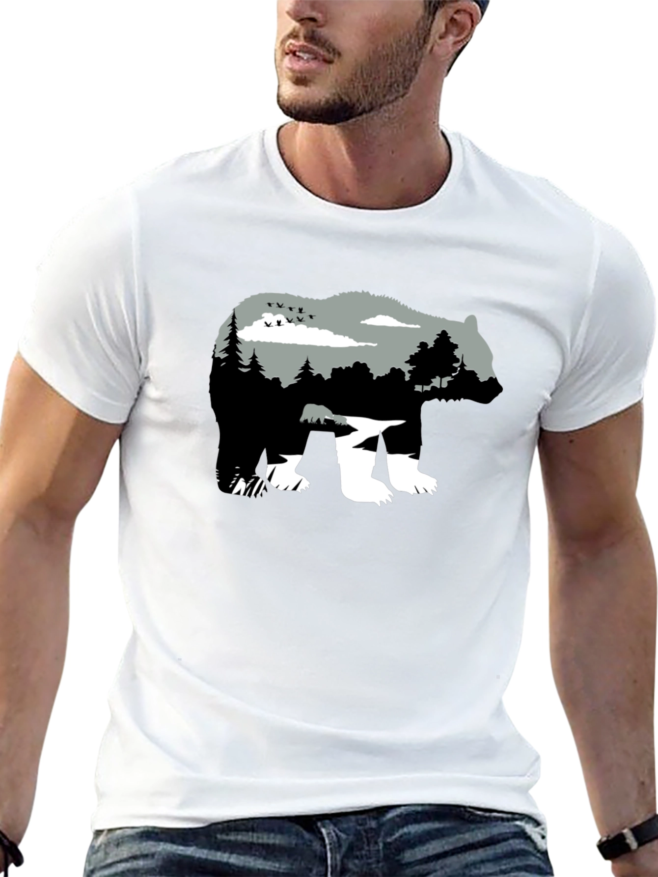 Nature Bear Graphic Black T-Shirt