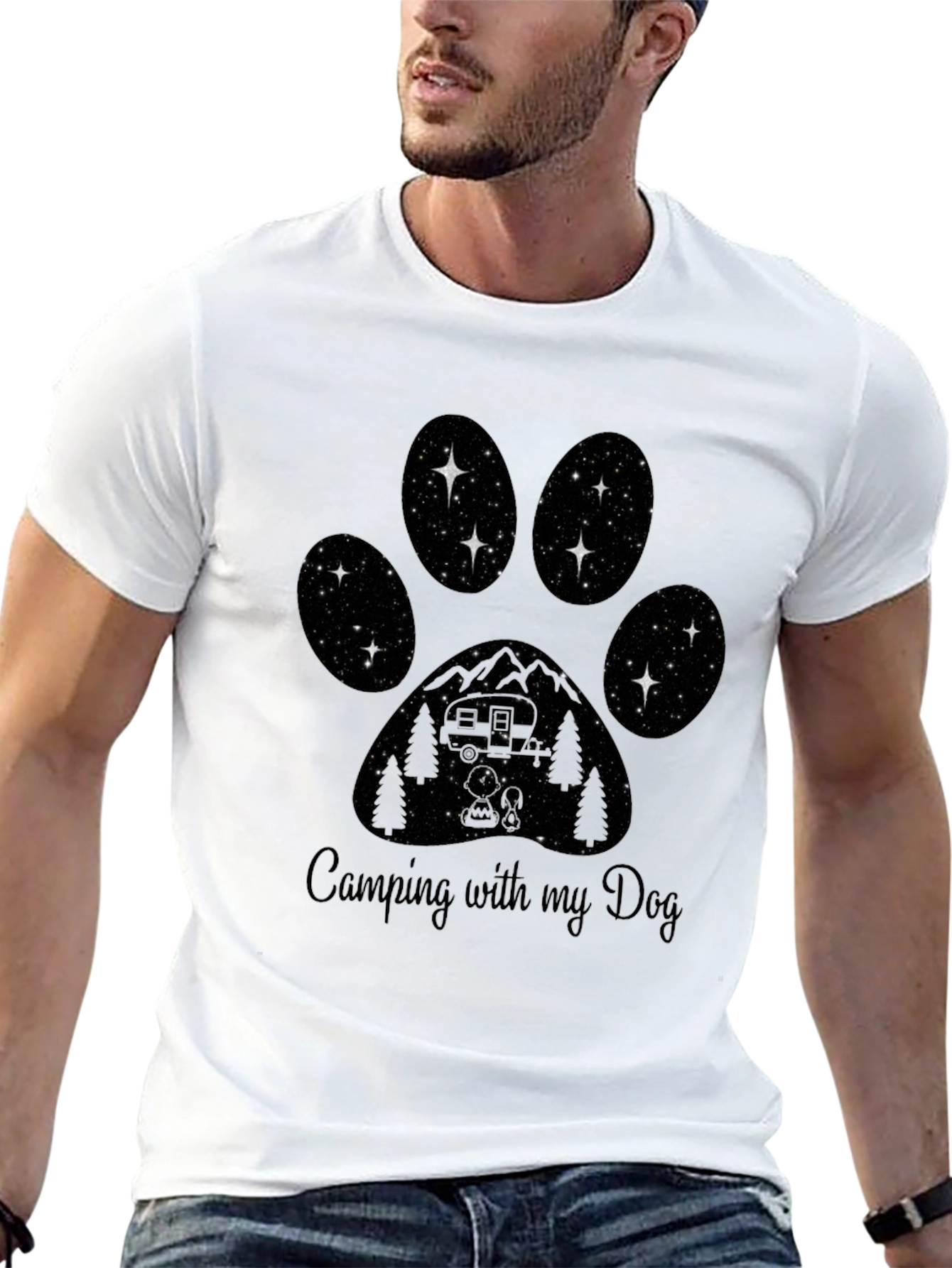 Camping with my Dog Tee - Paw Print Design